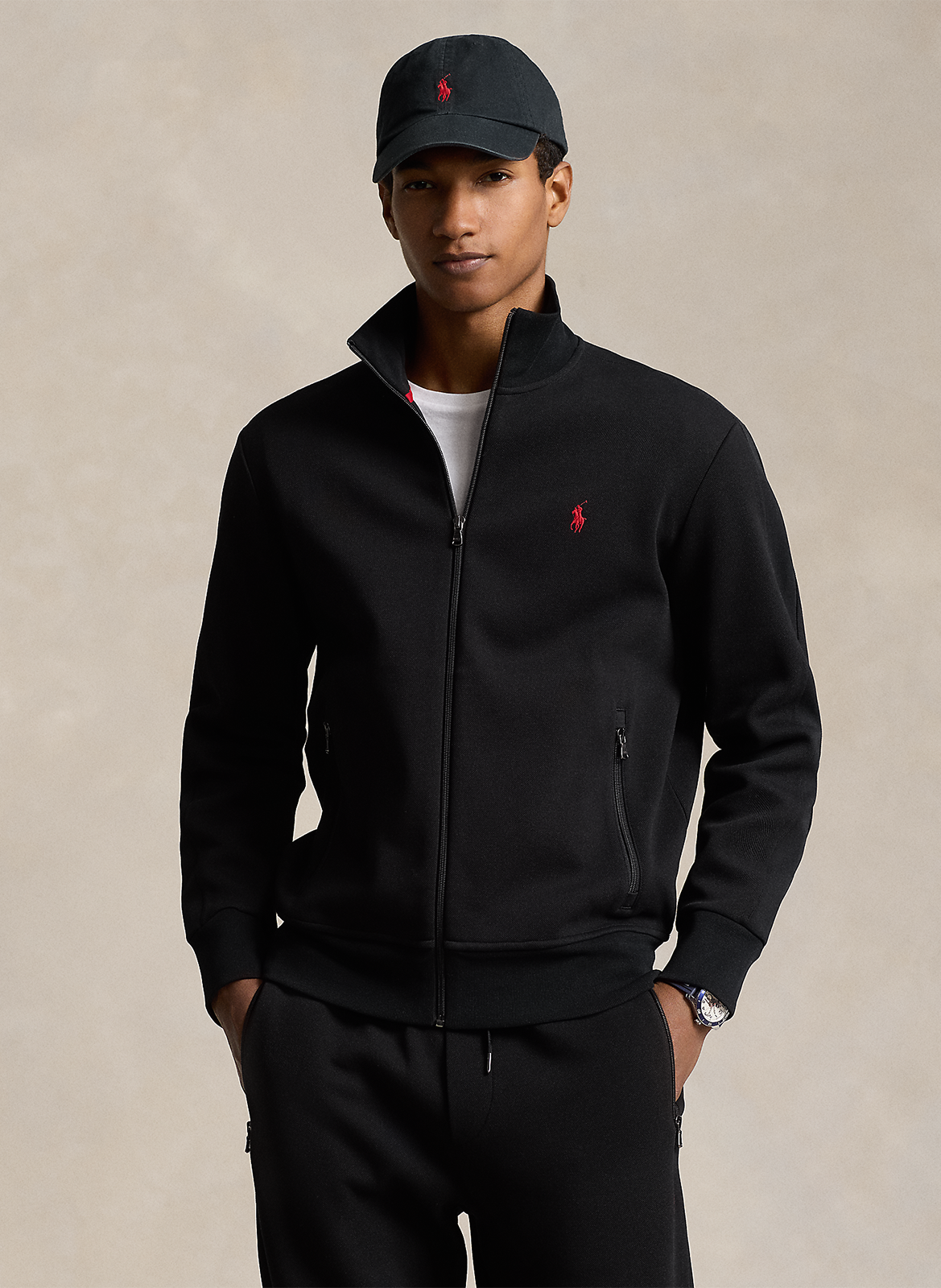 Gilet droit col montant en coton mélangé POLO RALPH LAUREN Noir