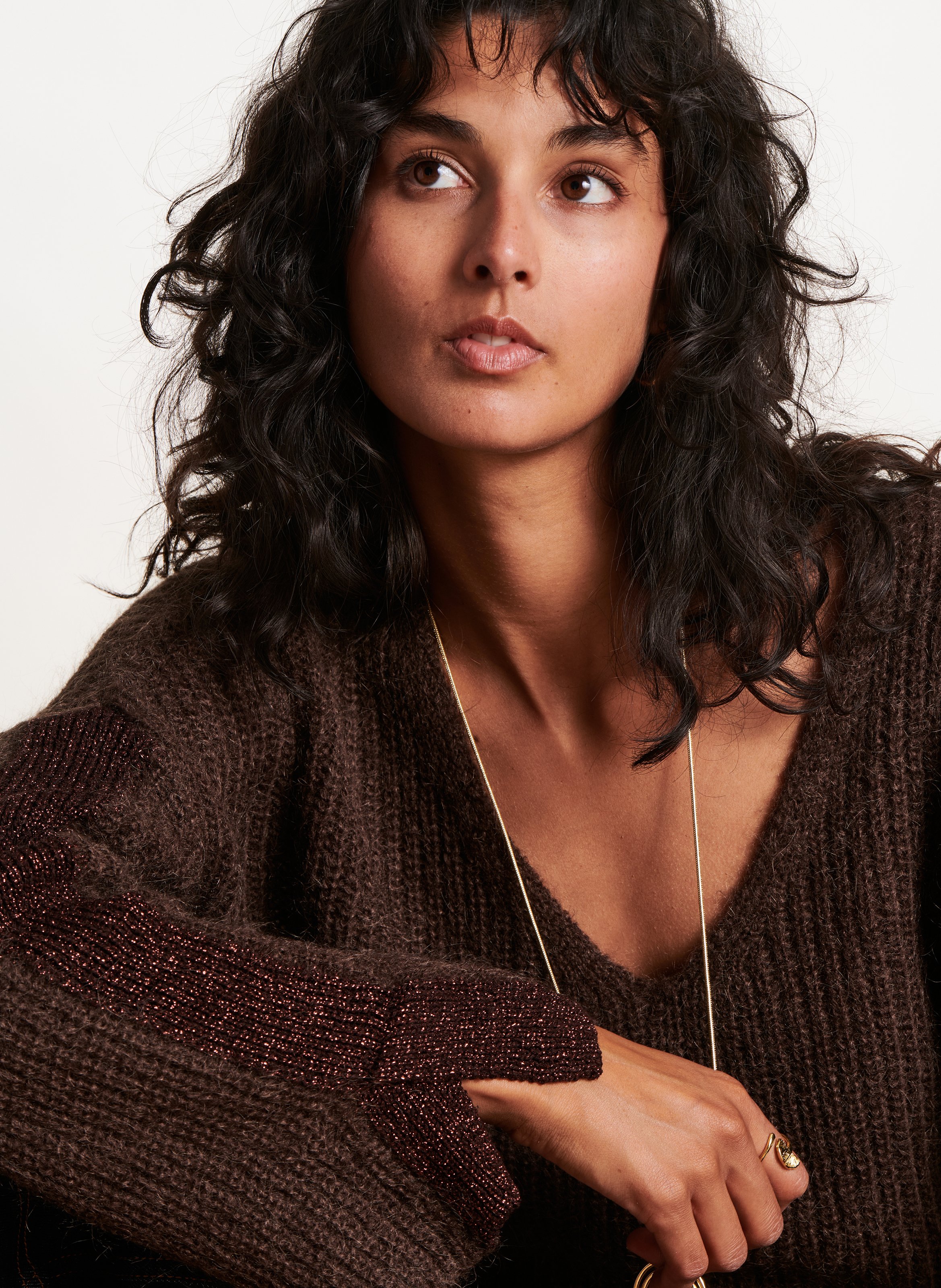 Loose-fit knit V-neck sweater LA FEE MARABOUTEE Brown