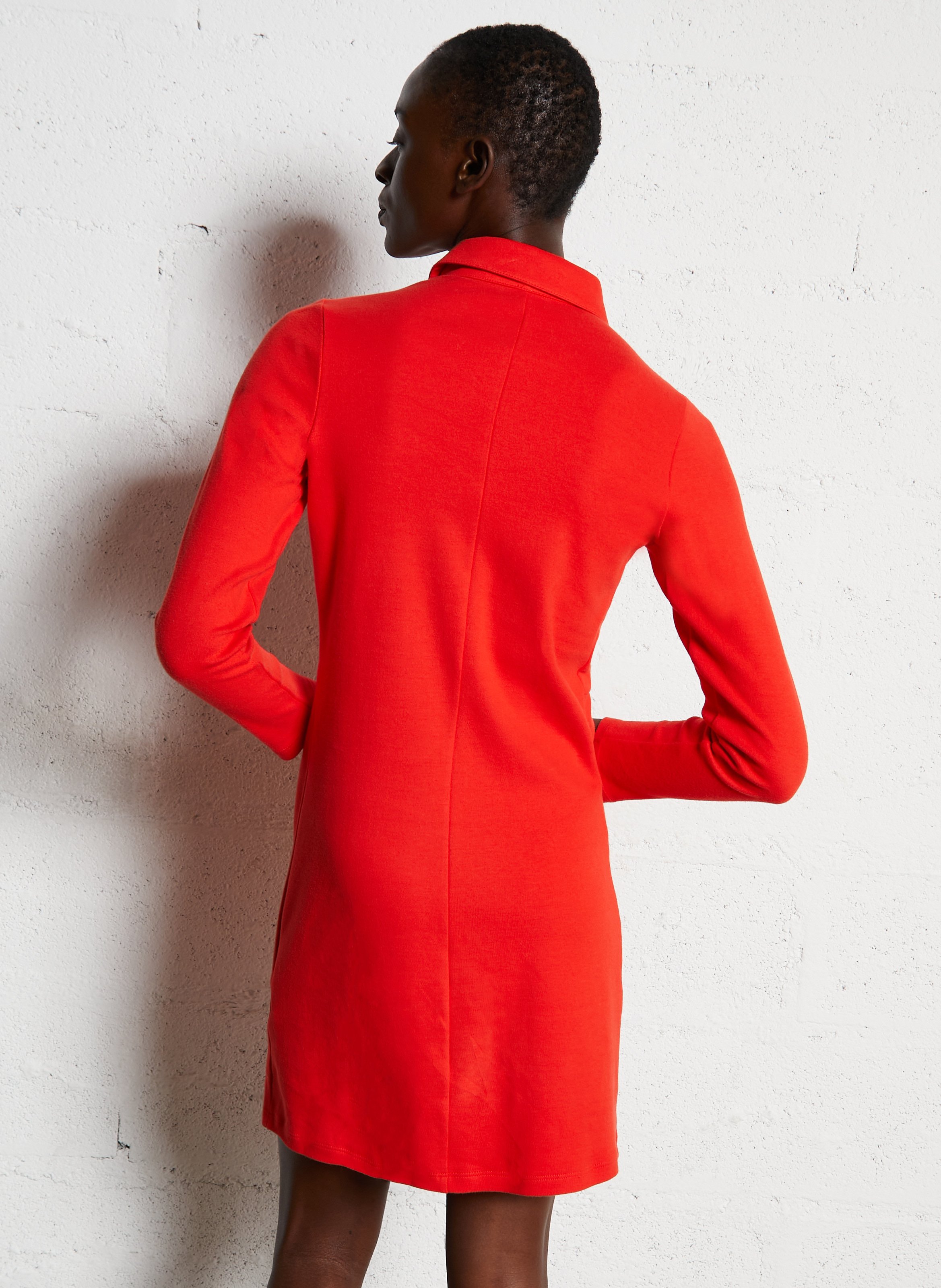 Short cotton dress with classic collar I CODE Red