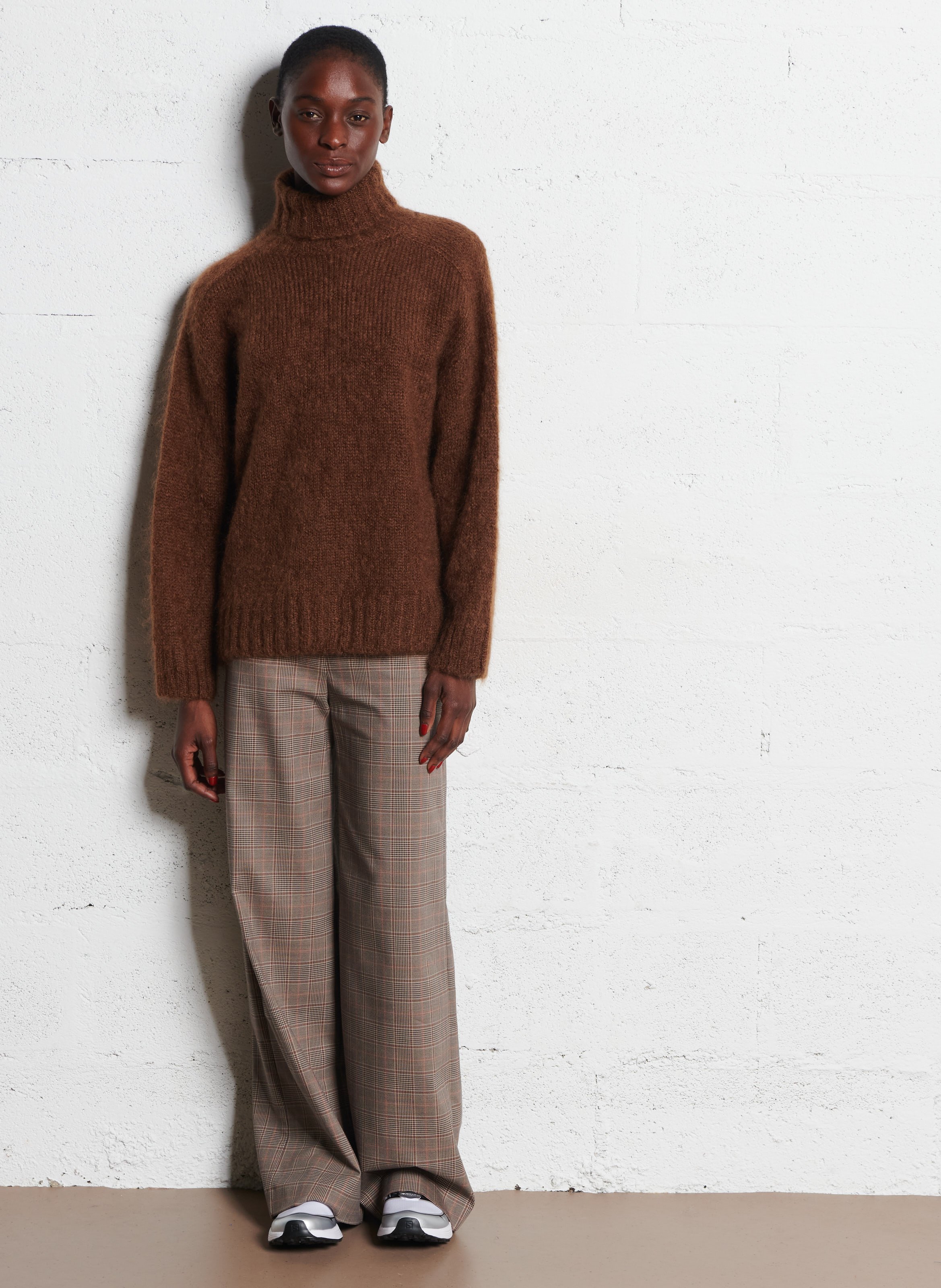 Pull col roulé en laine mélangée DES PETITS HAUTS Marron