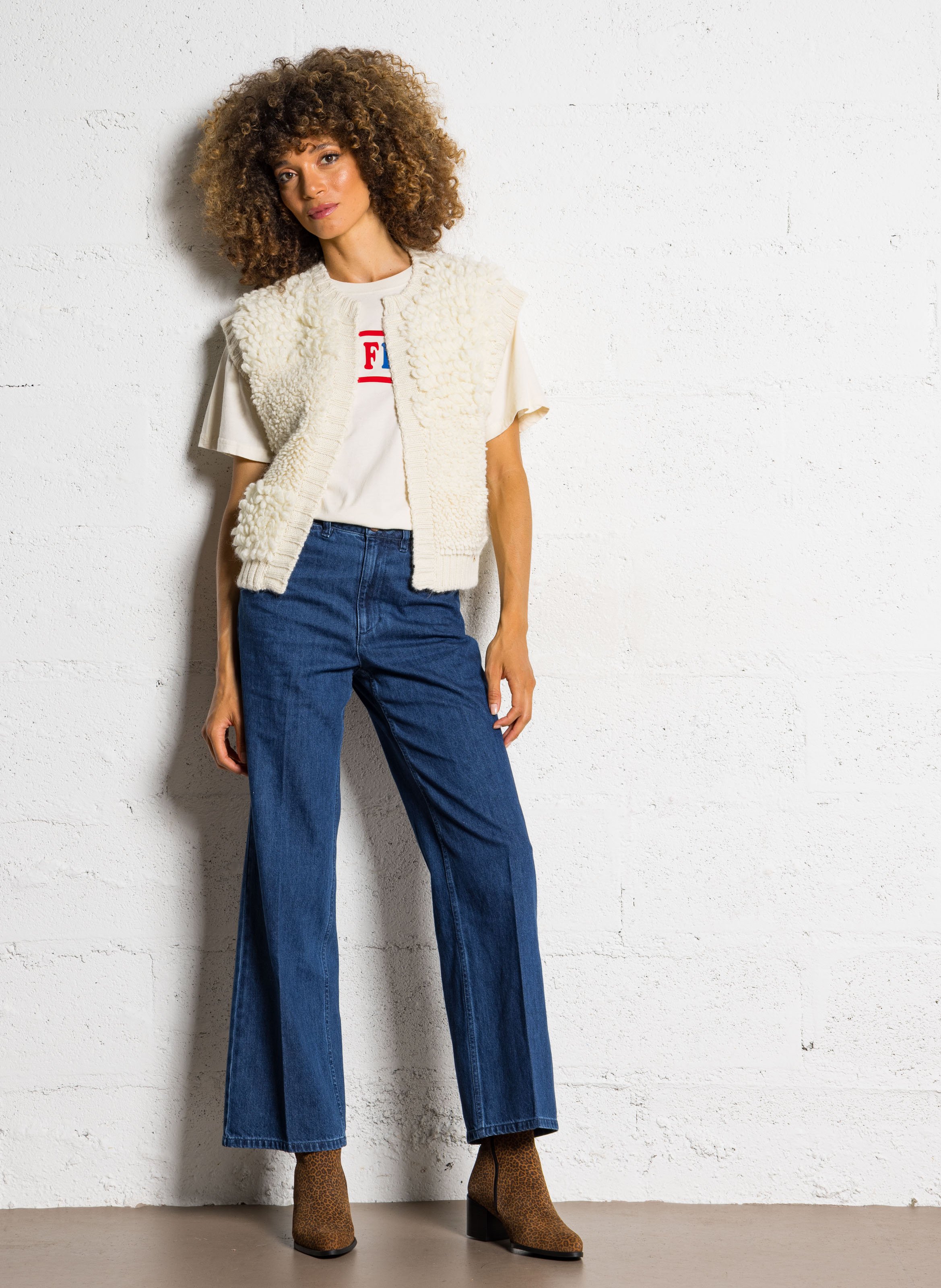 Gilet sans manches bouclette en laine mélangée DES PETITS HAUTS Beige