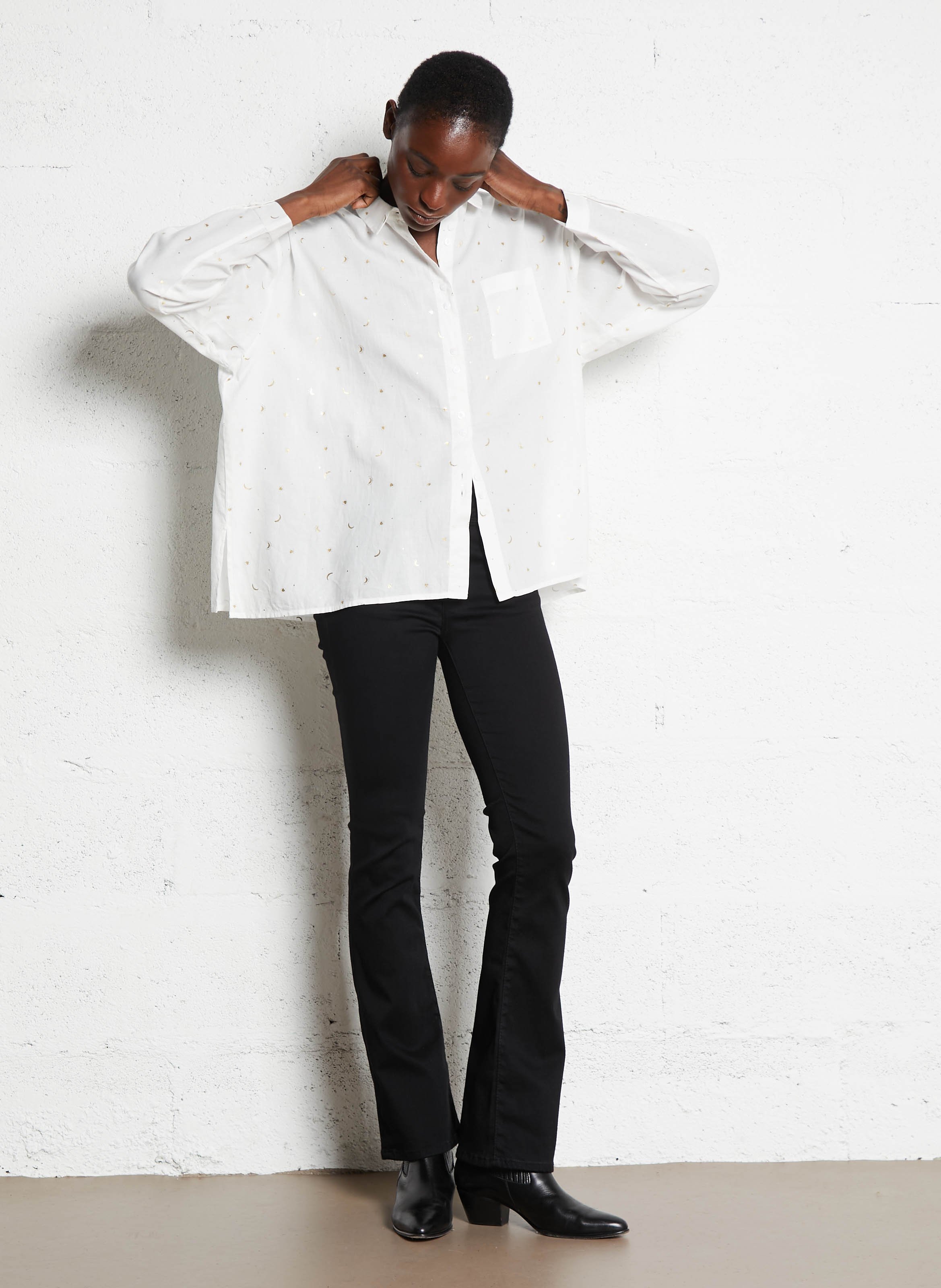 Straight printed cotton shirt White