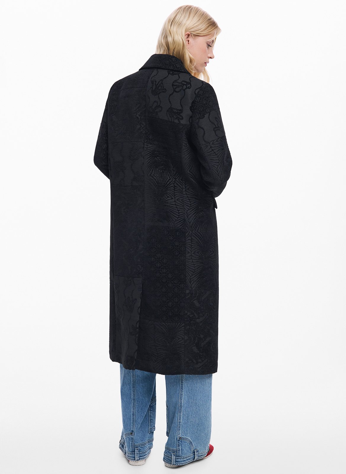 Manteau droit boutonné à jacquard DESIGUAL Noir