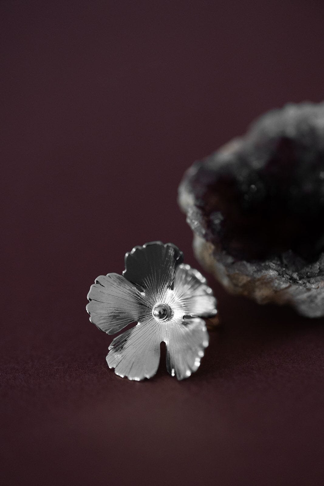 ORPHÉE - Silver-plated flower maxi ring MONSIEUR SIMONE Silver