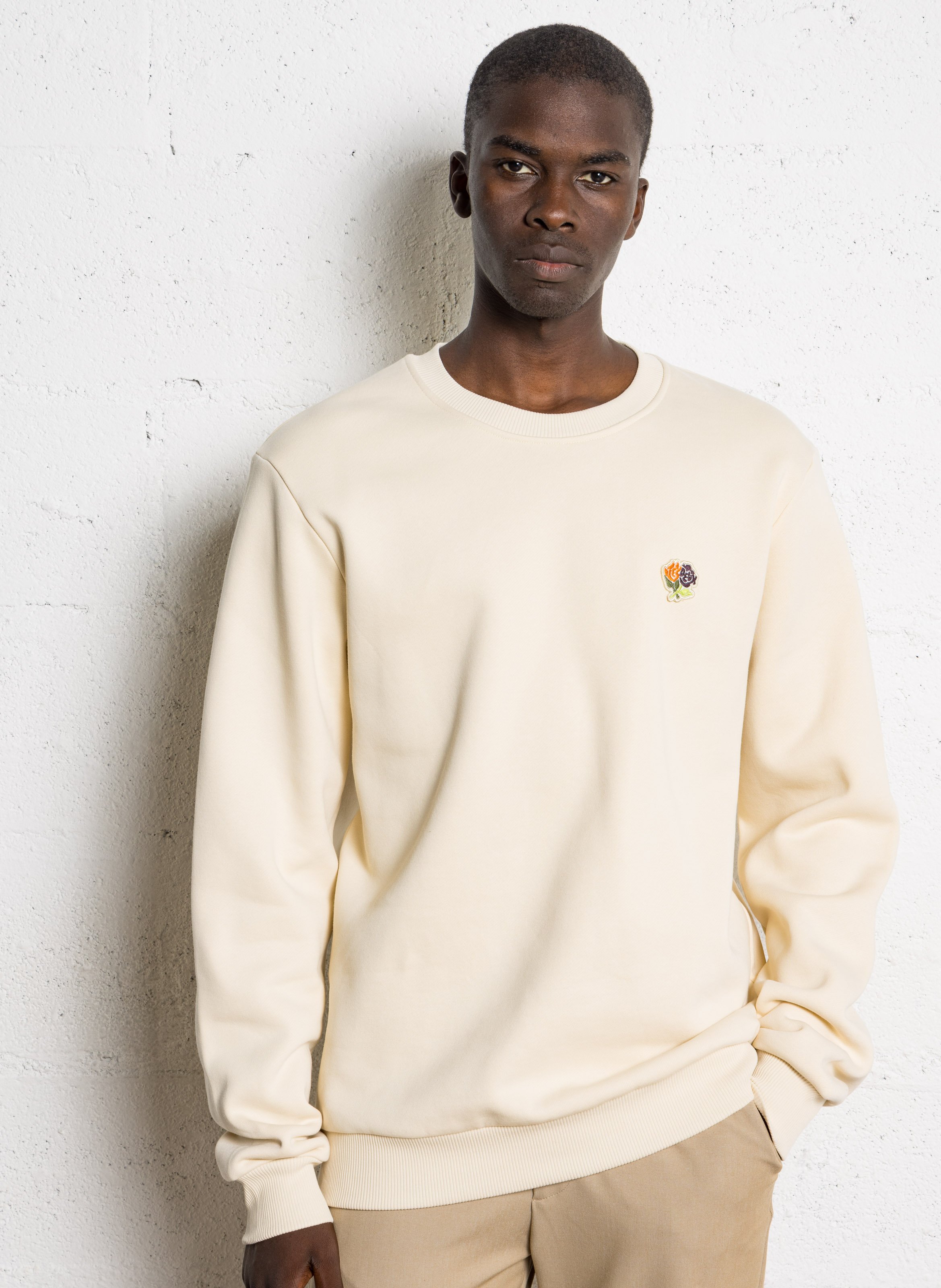 Sweat droit uni à broderie en coton LES DEUX Beige