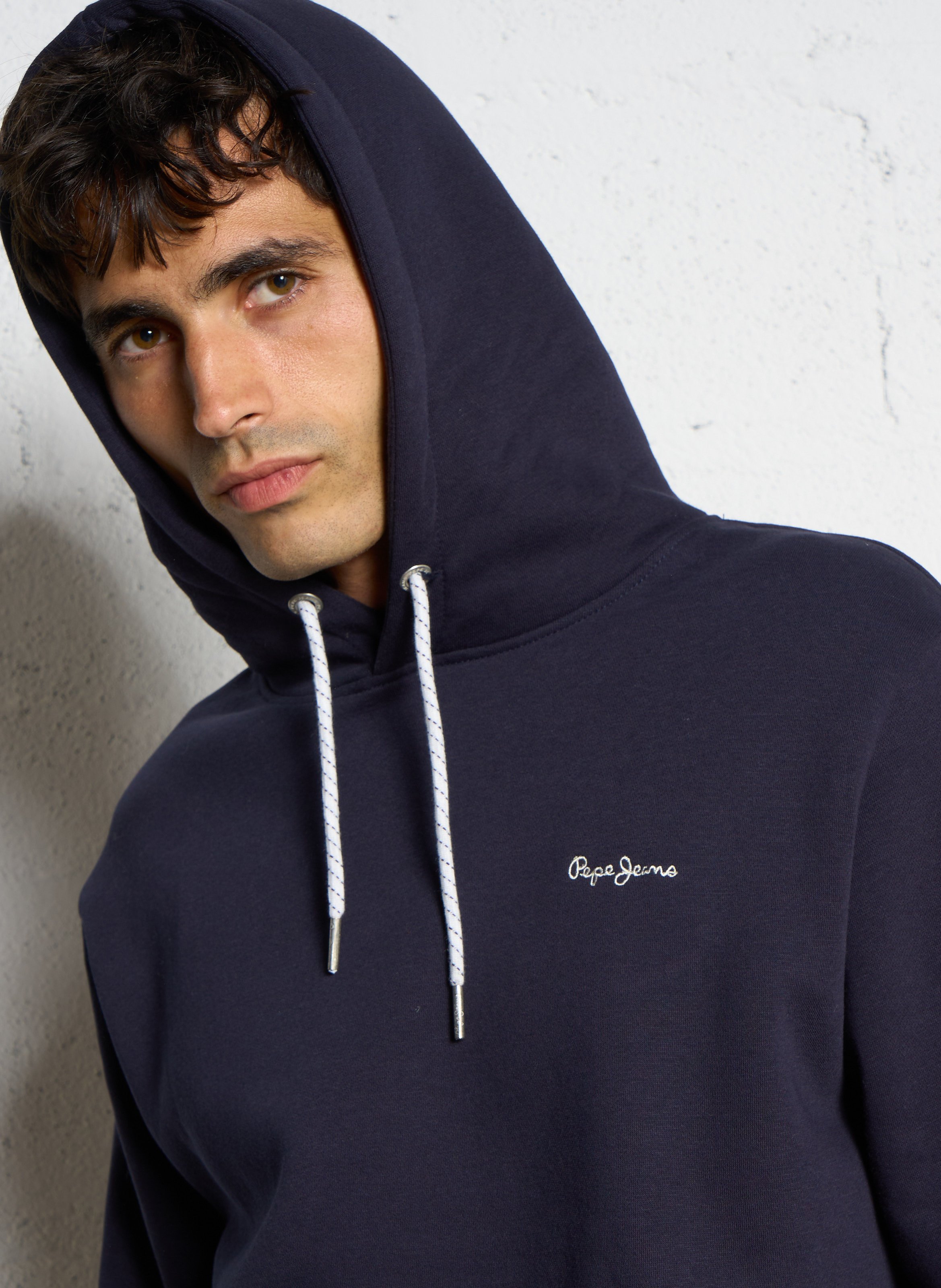 Straight embroidered cotton-blend hoodie PEPE JEANS Blue