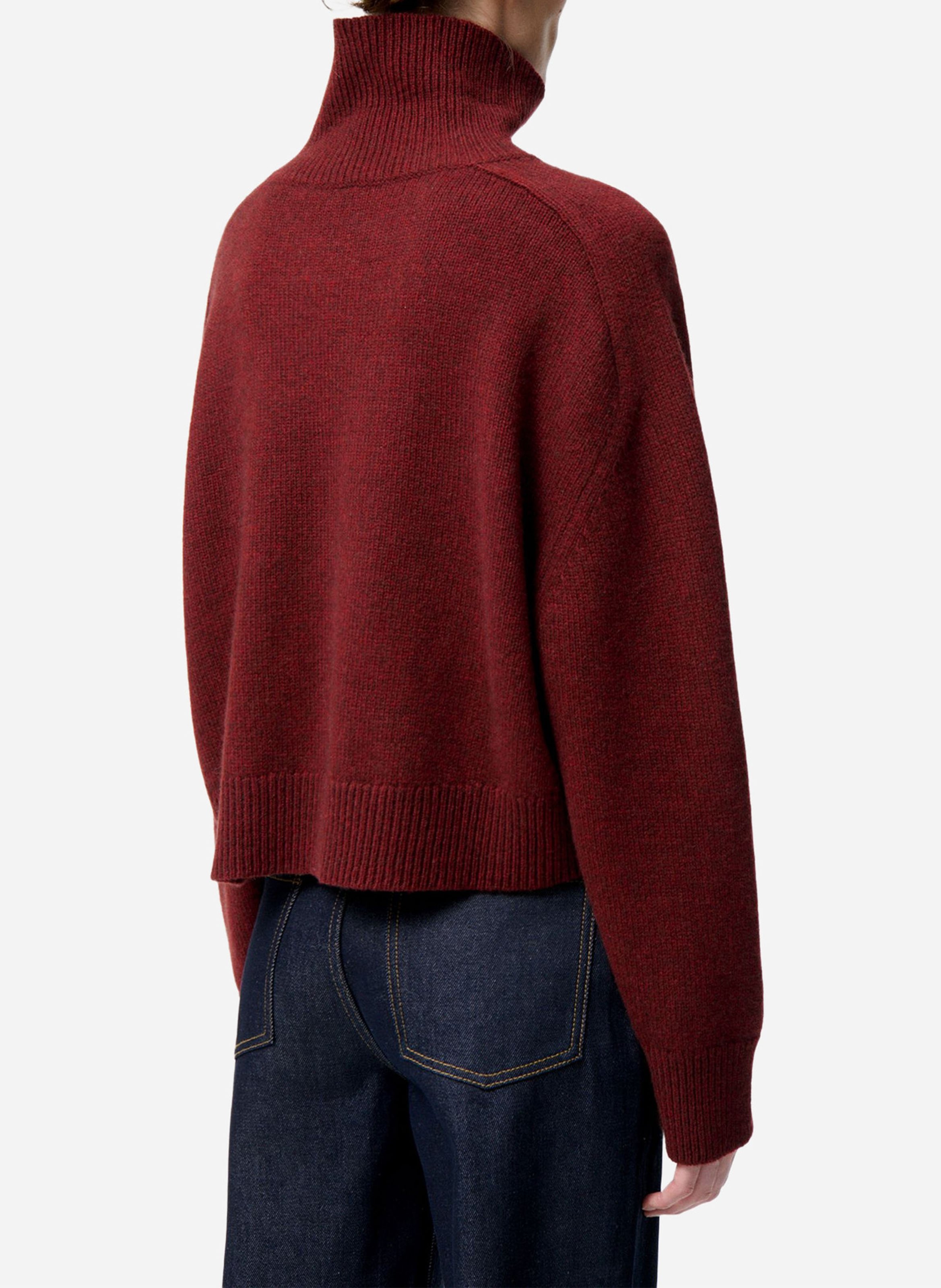 Cropped Rollkragenpullover aus Wolle und Yak-Wolle Rot