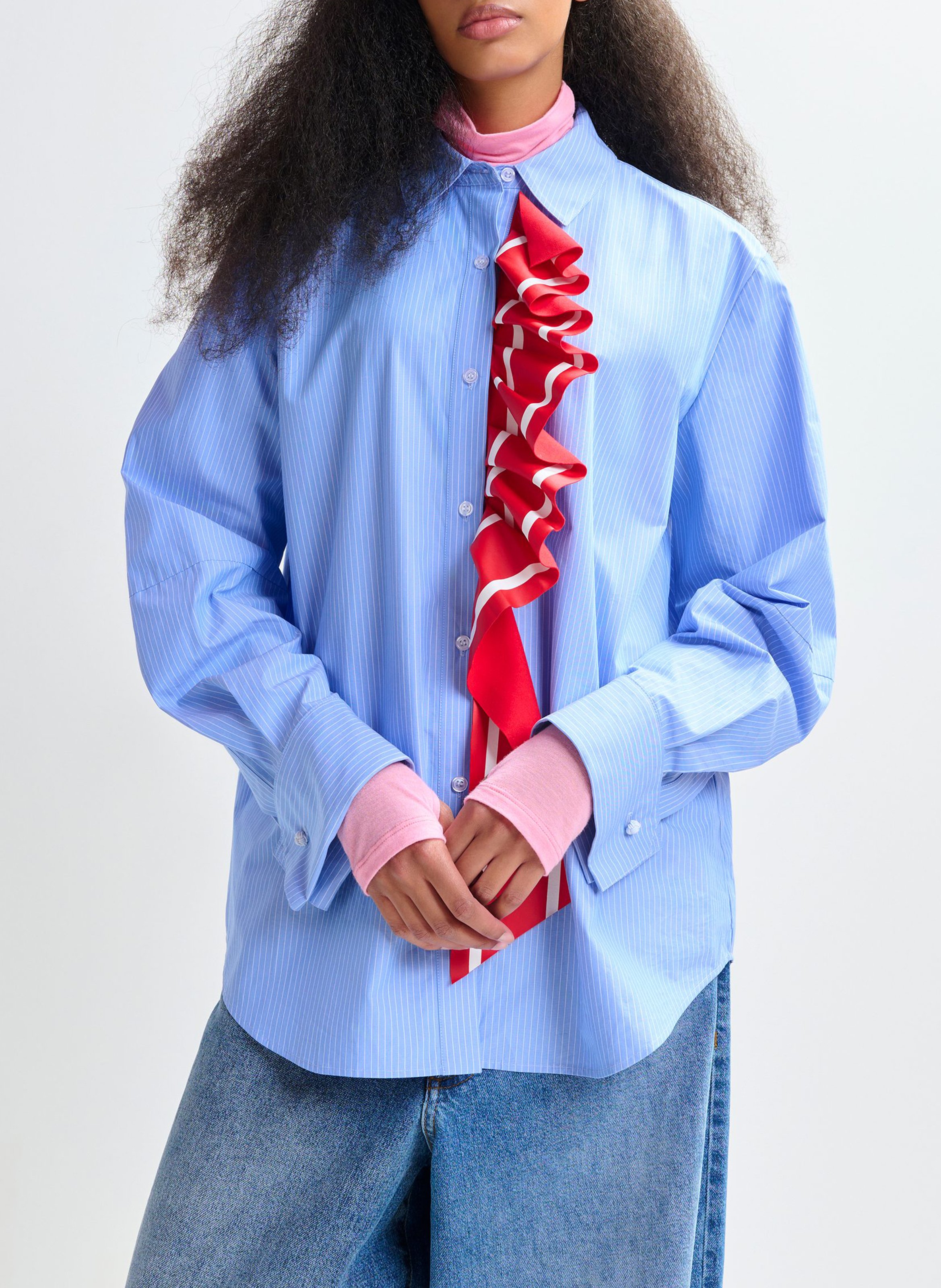 Oversize striped cotton shirt with classic collar ESSENTIEL ANTWERP Blue