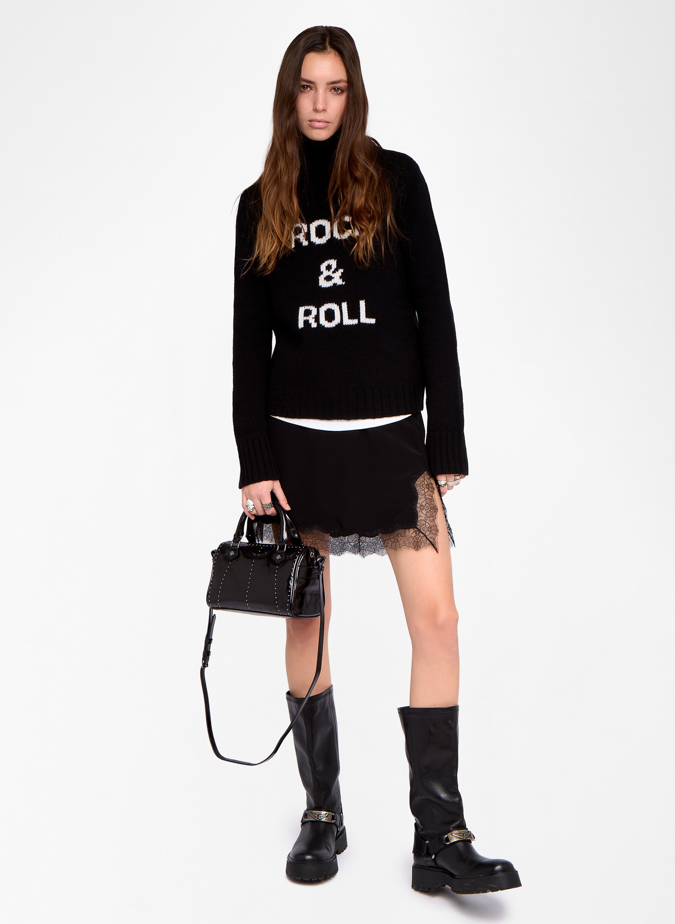 Pull droit col montant en laine ZADIG&VOLTAIRE Noir