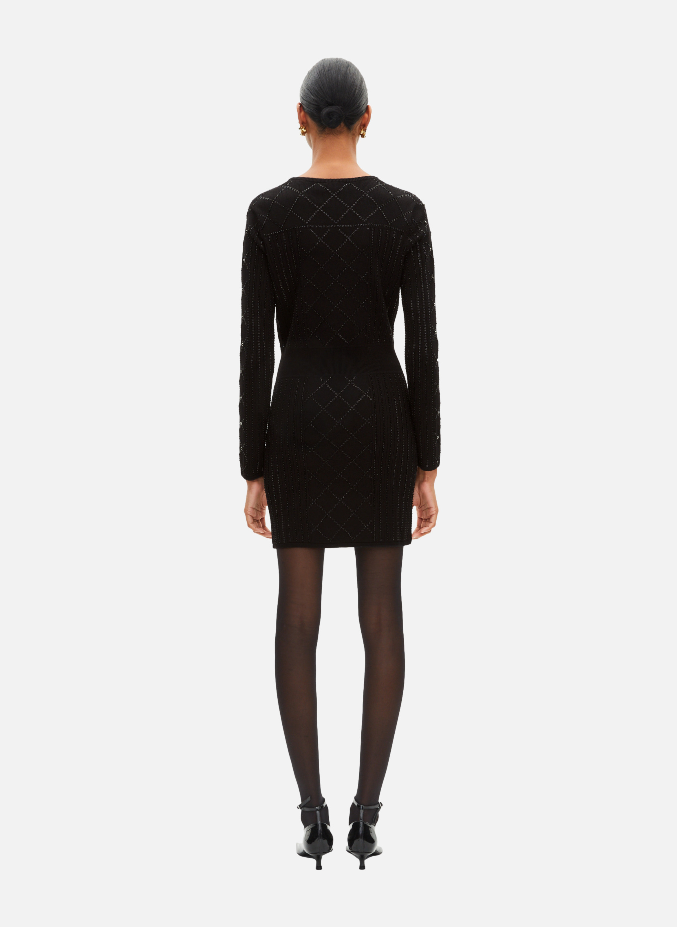 Short knitted dress with rhinestones and pearls THE KOOPLES Black