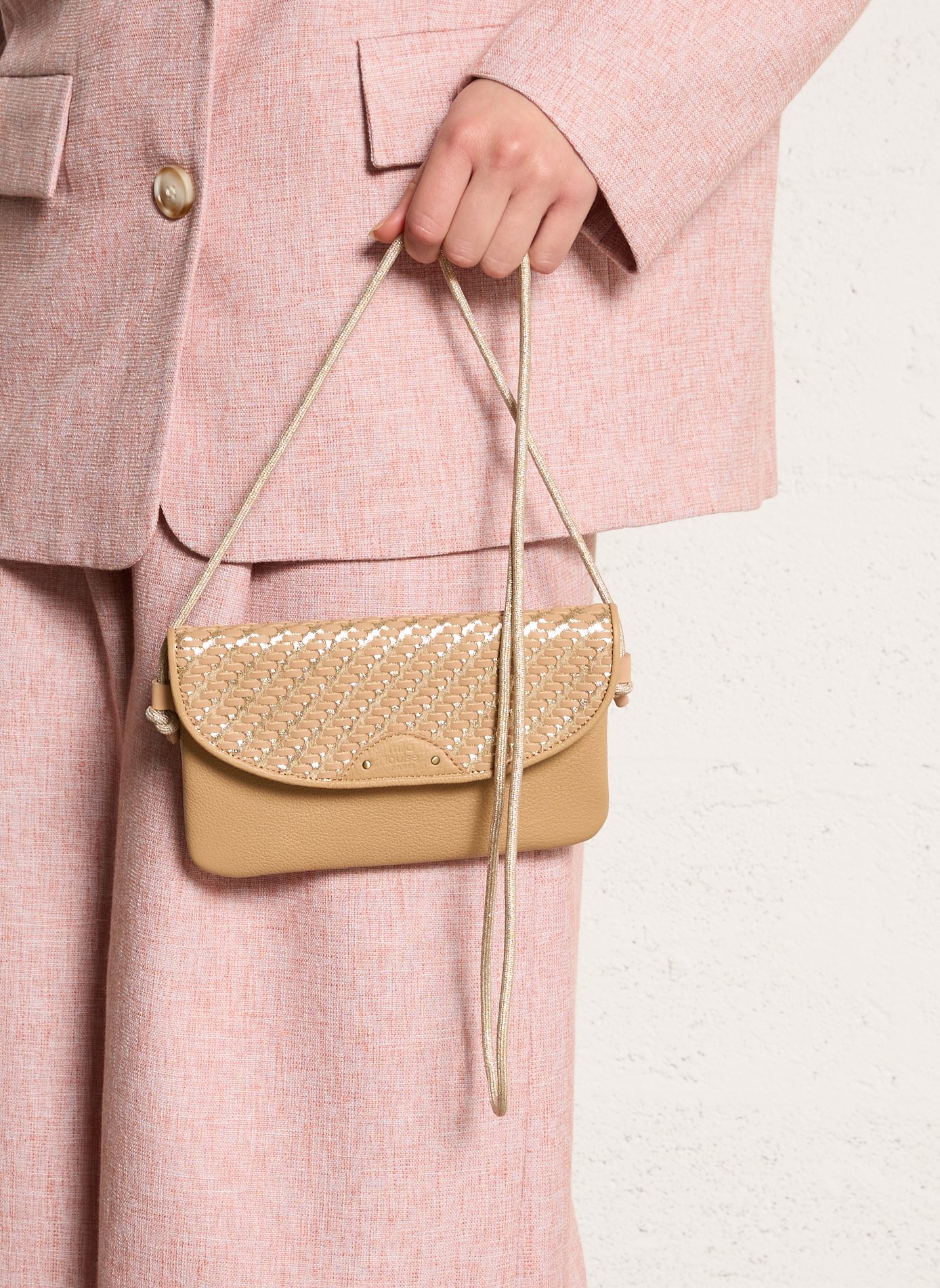 Fancy leather shoulder bag MILA LOUISE Beige