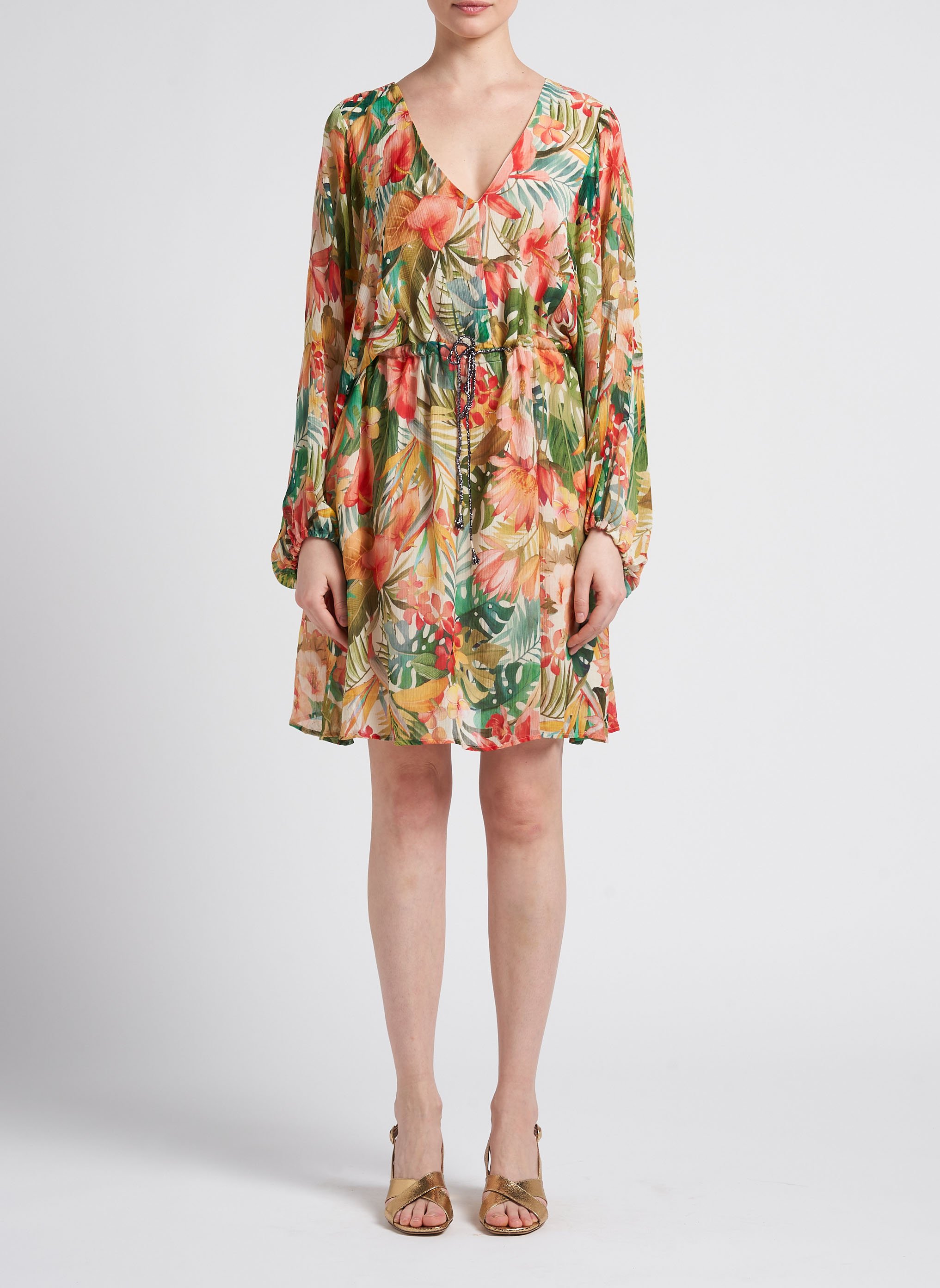 Robe courte col V imprimée MOMONI Rose