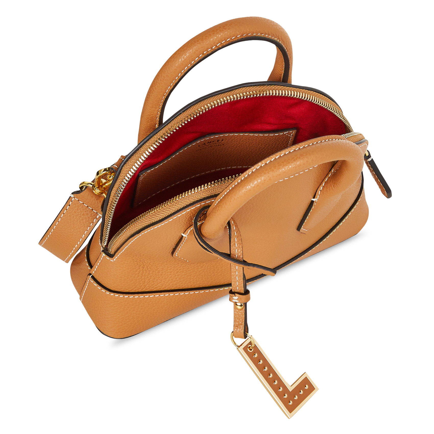 Kleine unifarbene Umhängetasche aus genarbtem Leder Beige