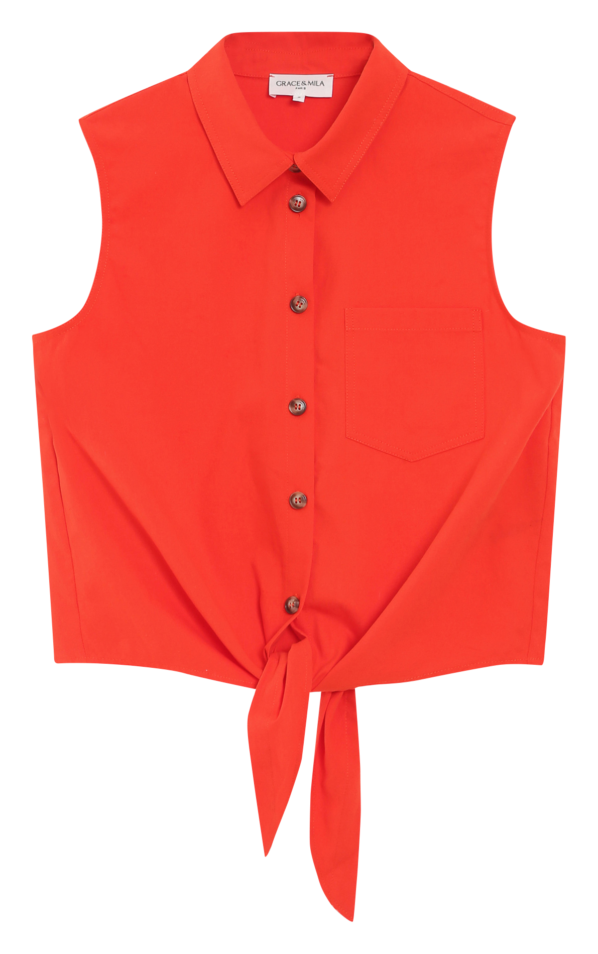 Chemise droite col classique en coton GRACE ET MILA Rouge