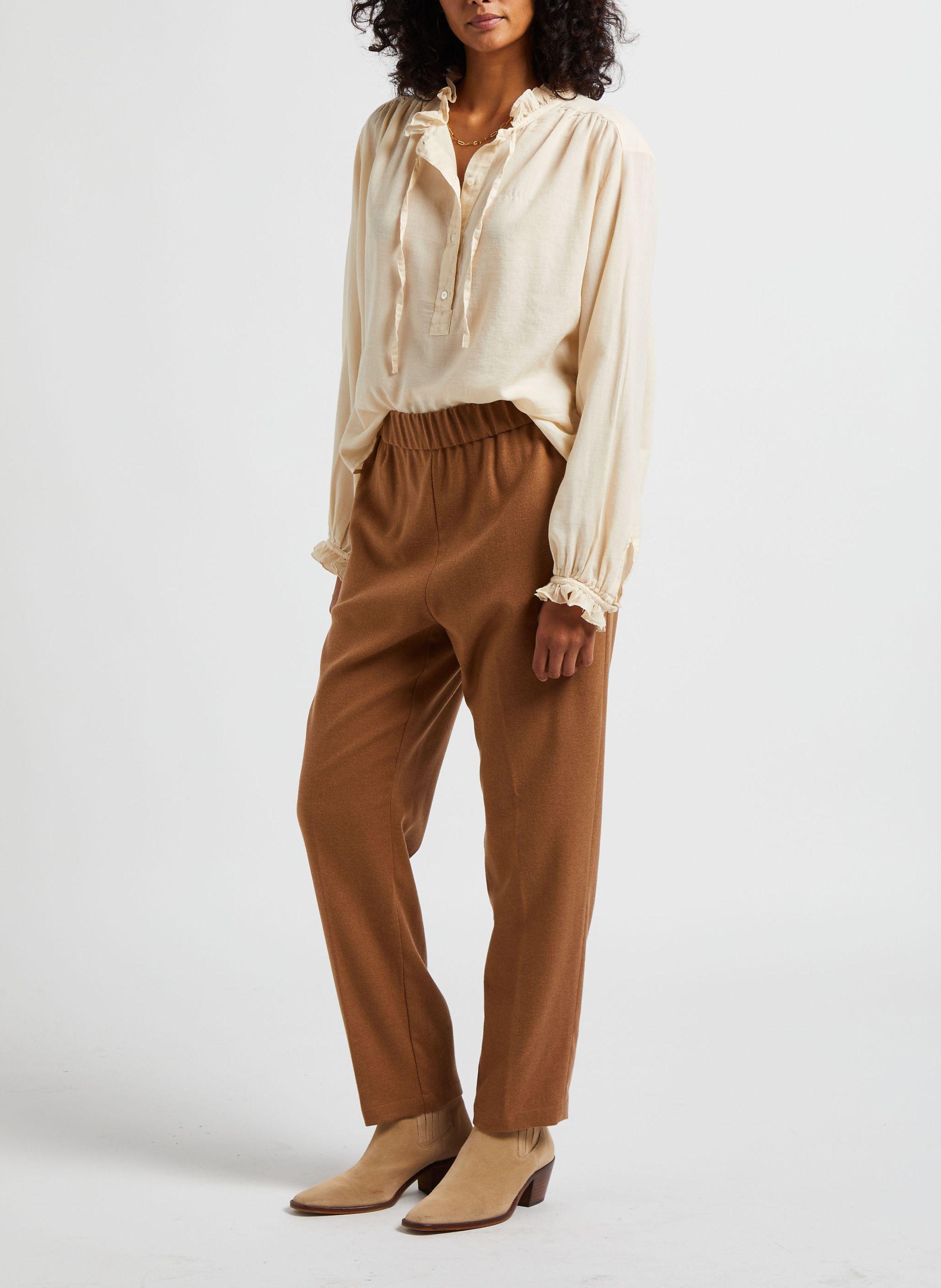 Wool flannel carrot trousers POMANDERE Brown