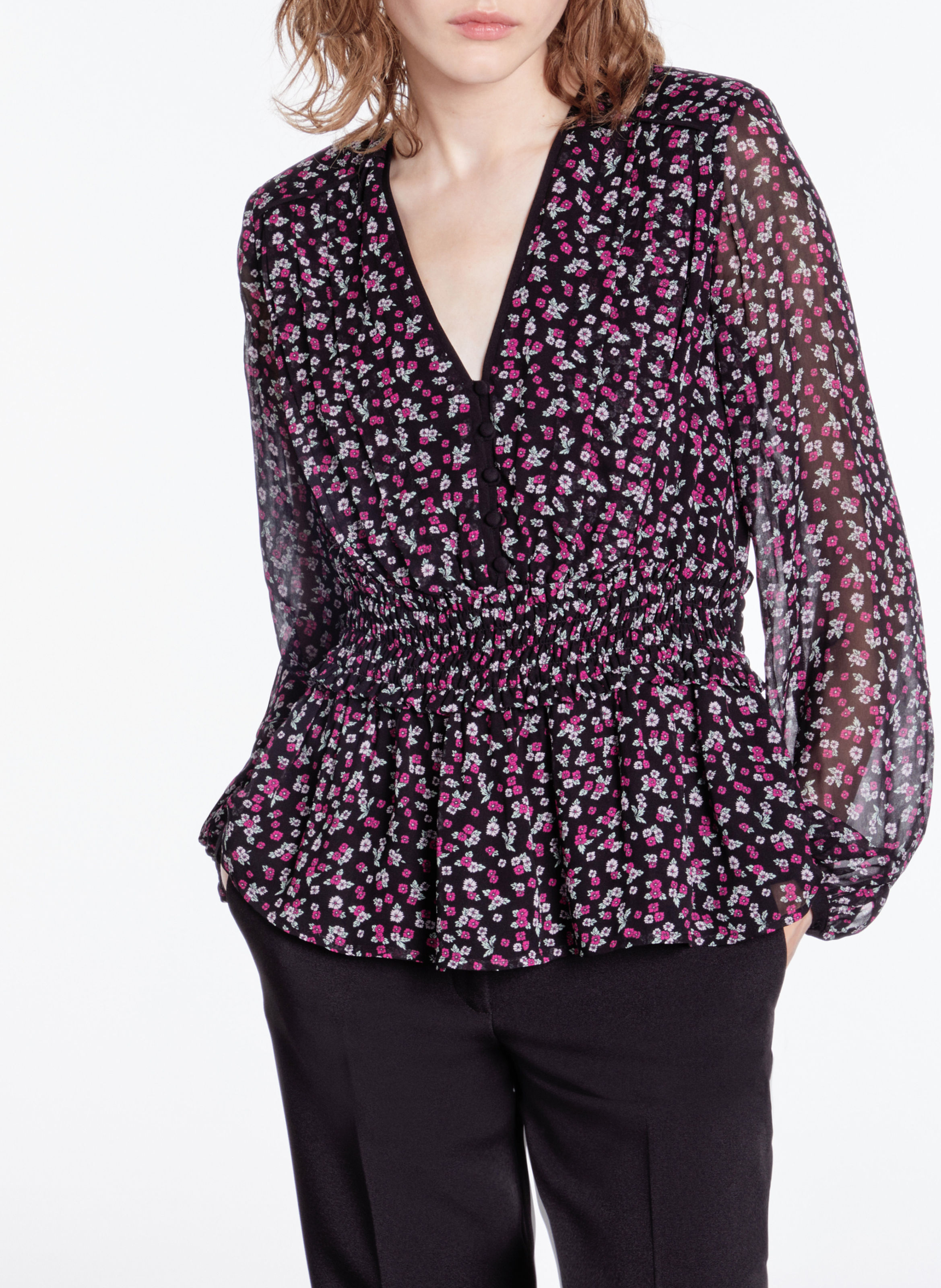 Blouse col V imprimée  THE KOOPLES Rose