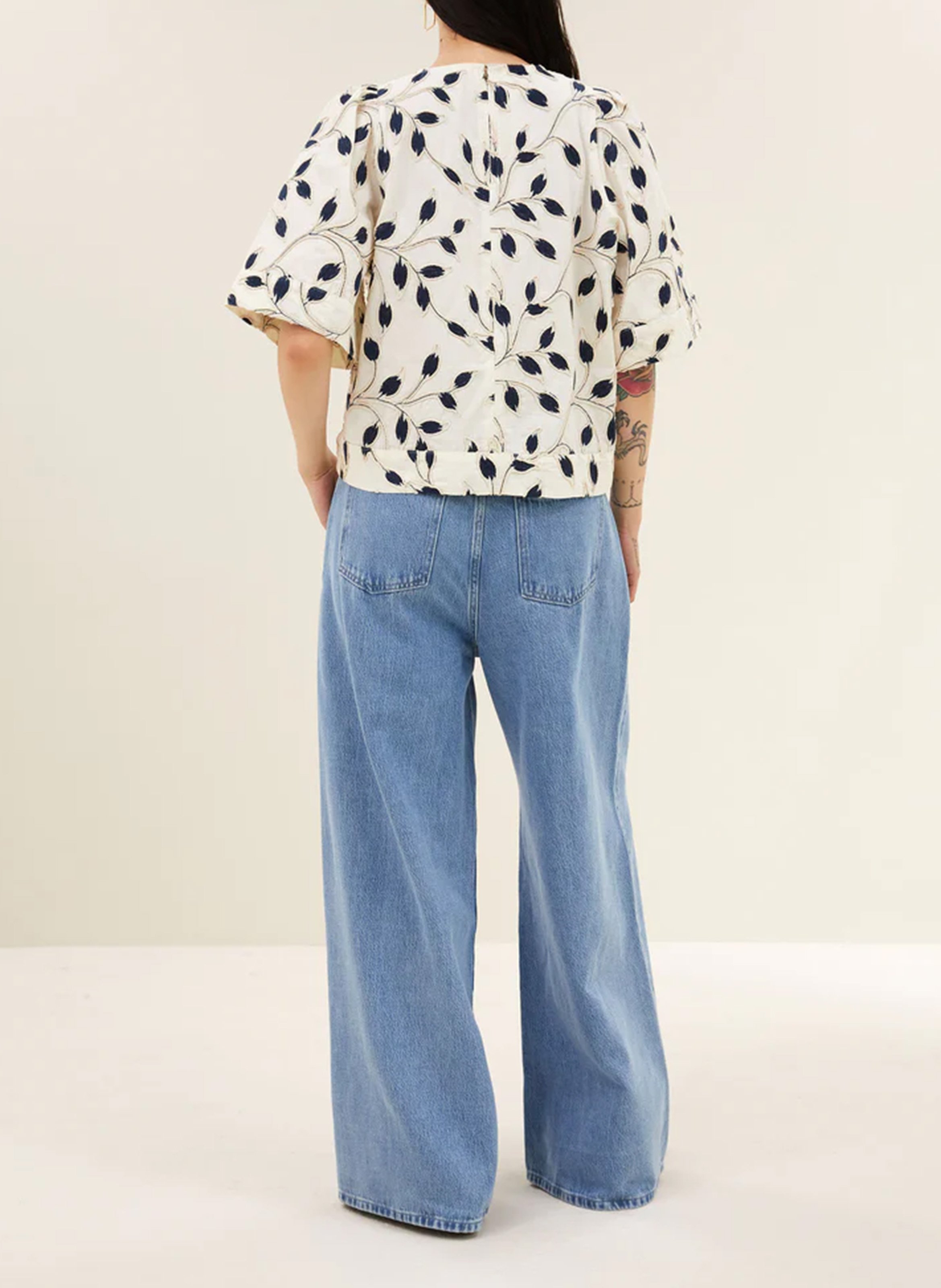 Top droit col rond en coton imprimé BY BAR Bleu