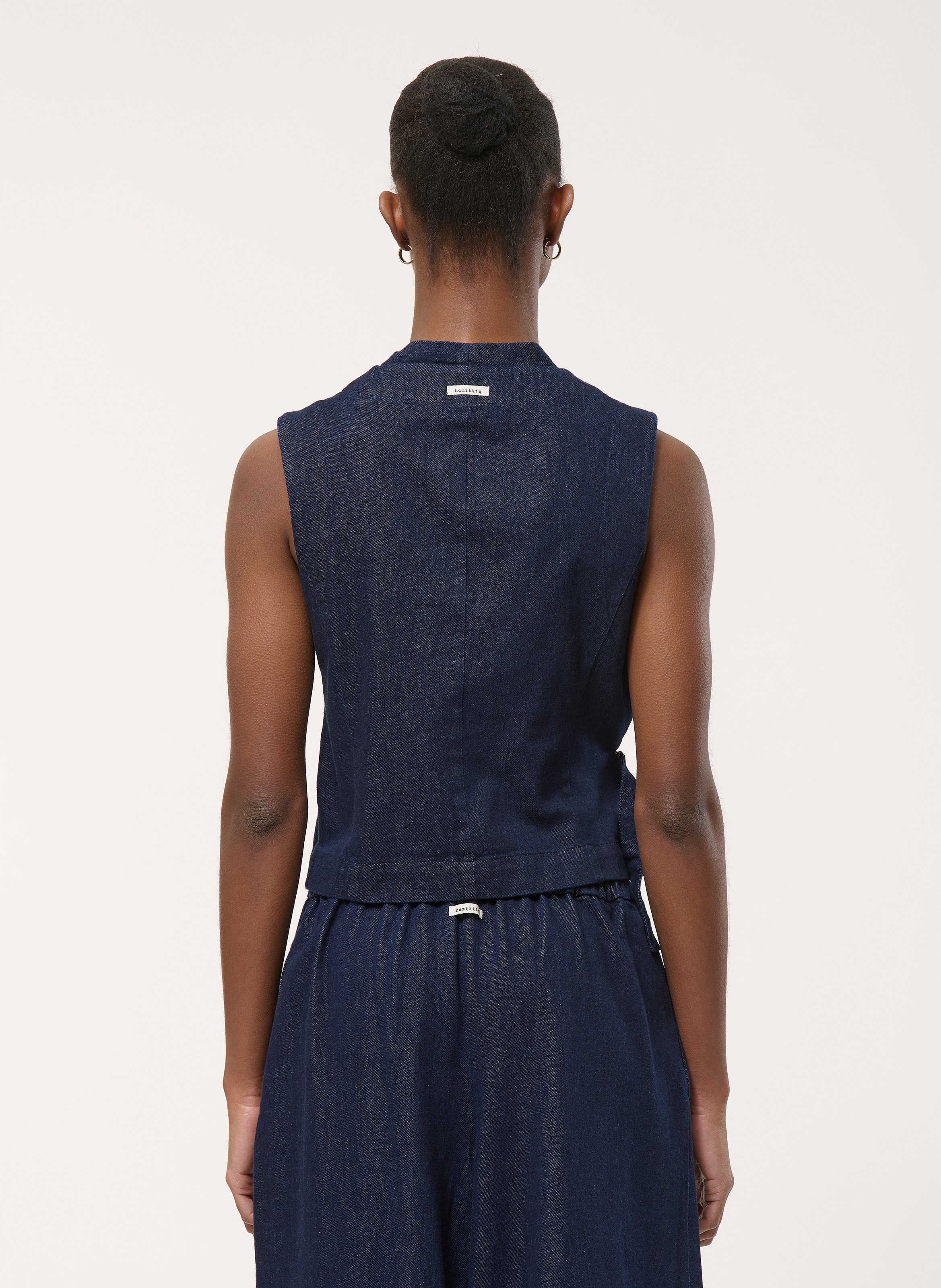 Gilet droit col V en coton HUMILITY Bleu