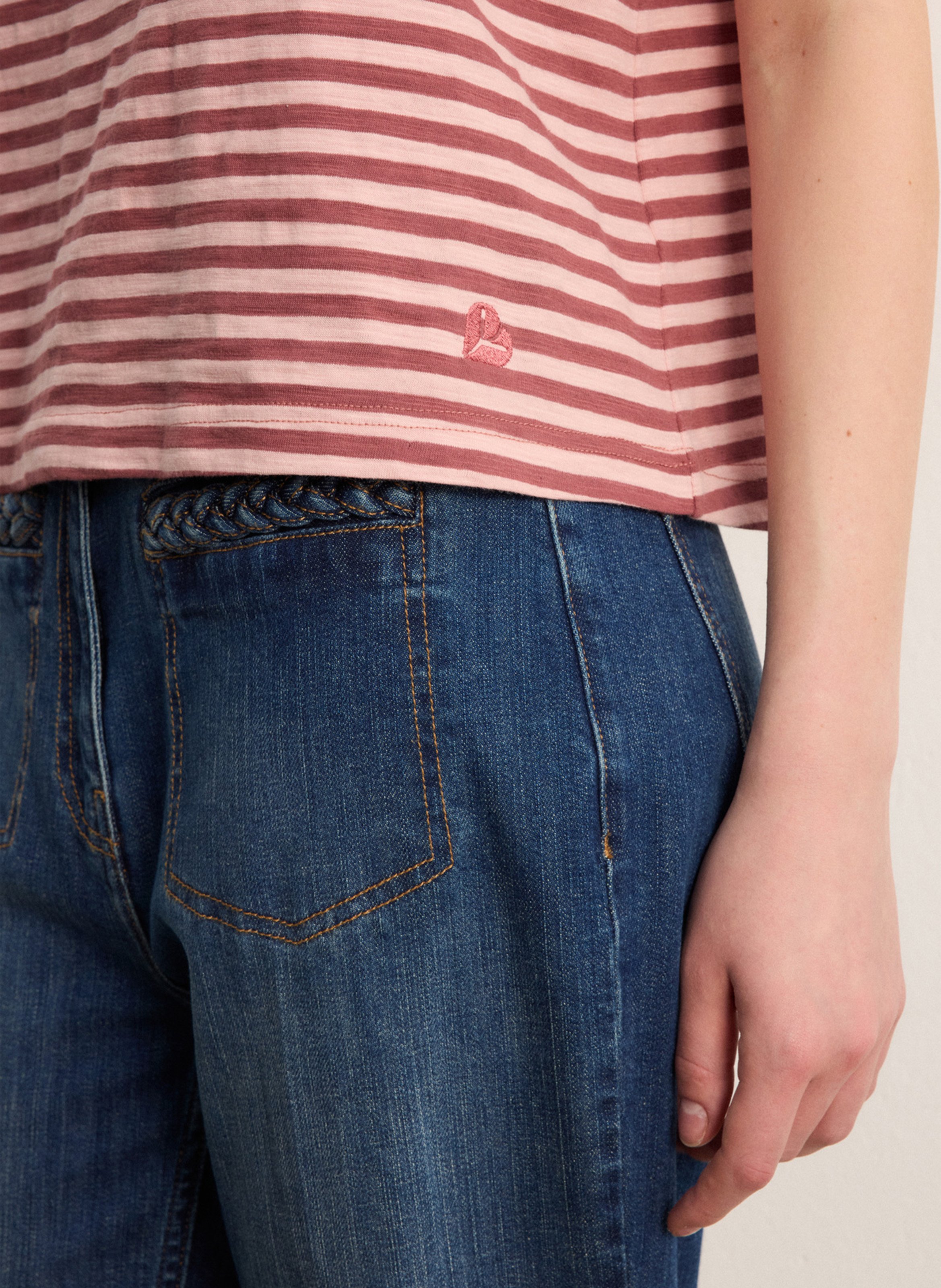 Round-neck straight striped cotton T-shirt PABLO Pink