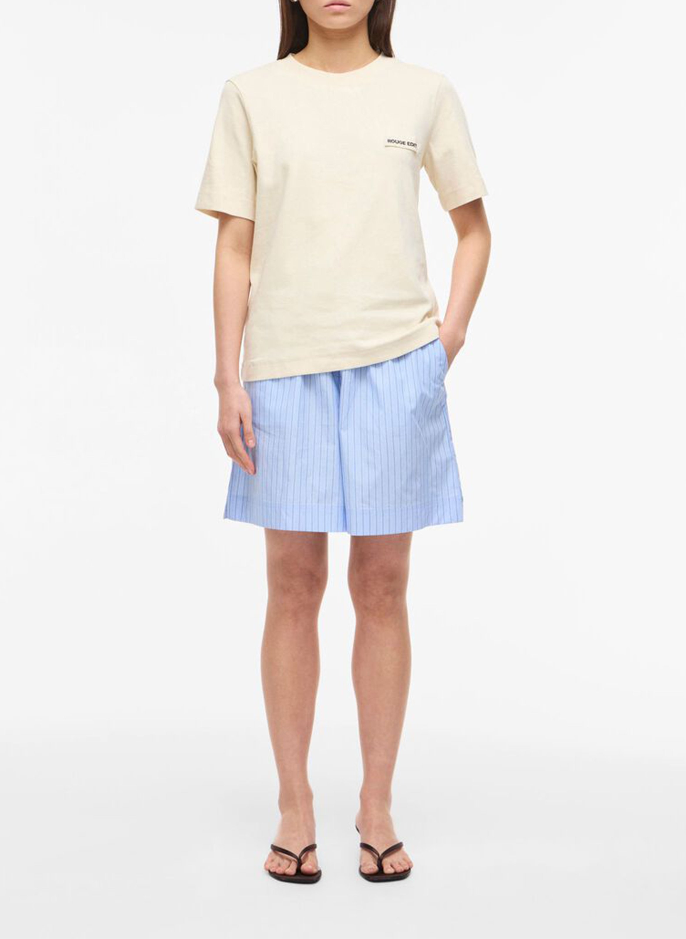 Straight round neck organic cotton t-shirt ROUGE EDIT Beige