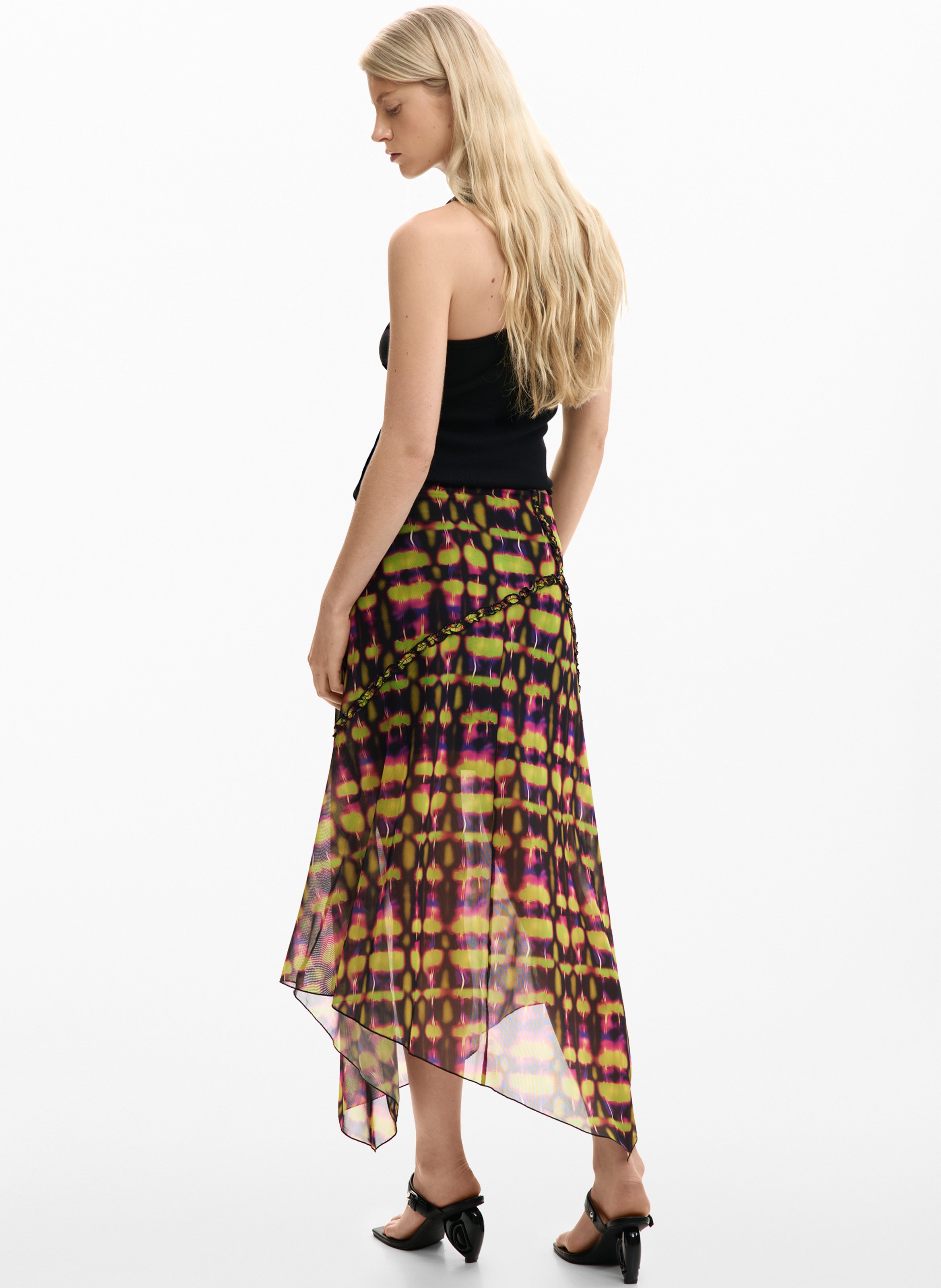 Jupe longue asymétrique imprimée DESIGUAL Vert