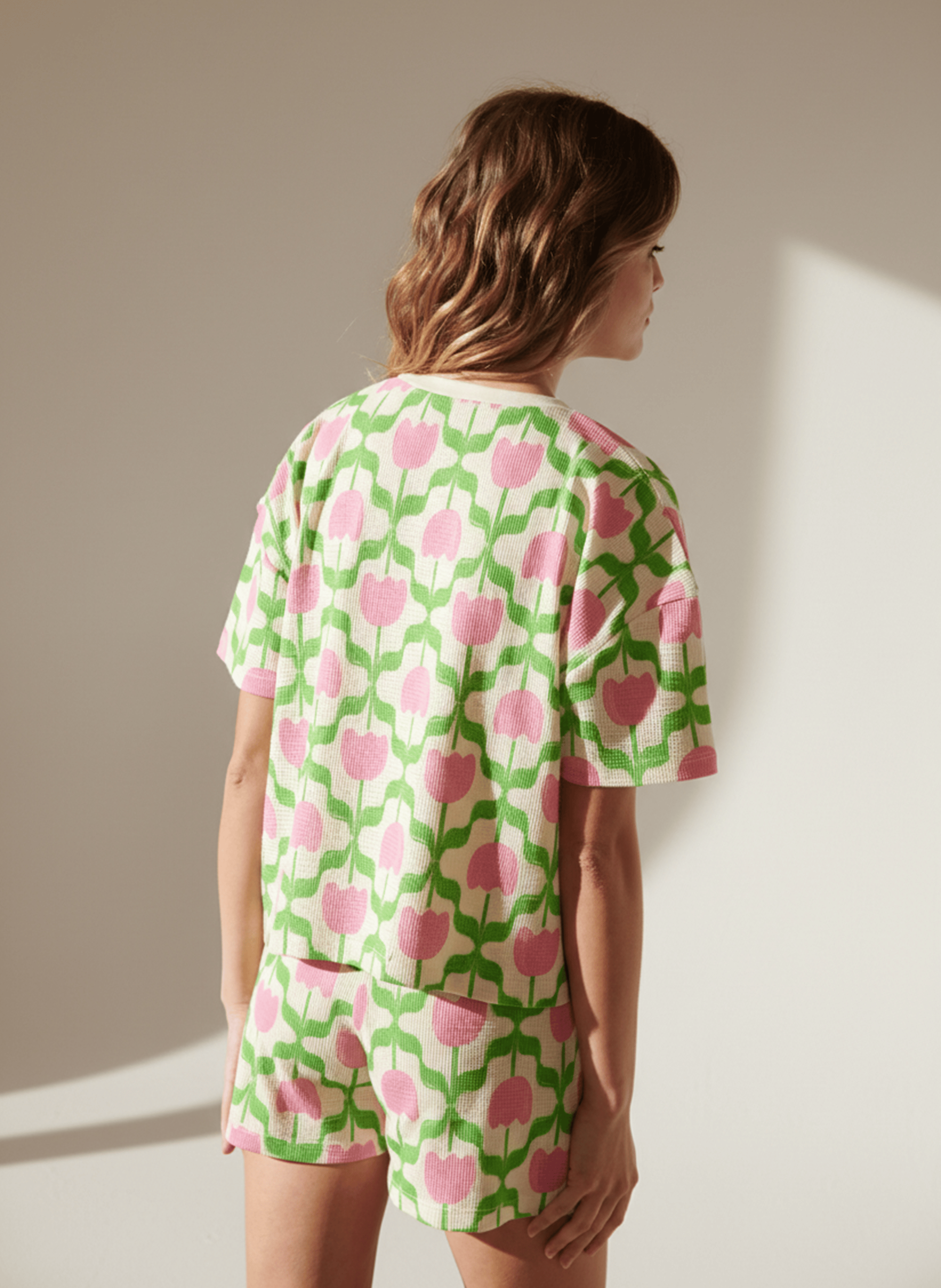 Pyjama-Shorts im Oversize-Schnitt mit Print WE ARE JOLIES Rosa