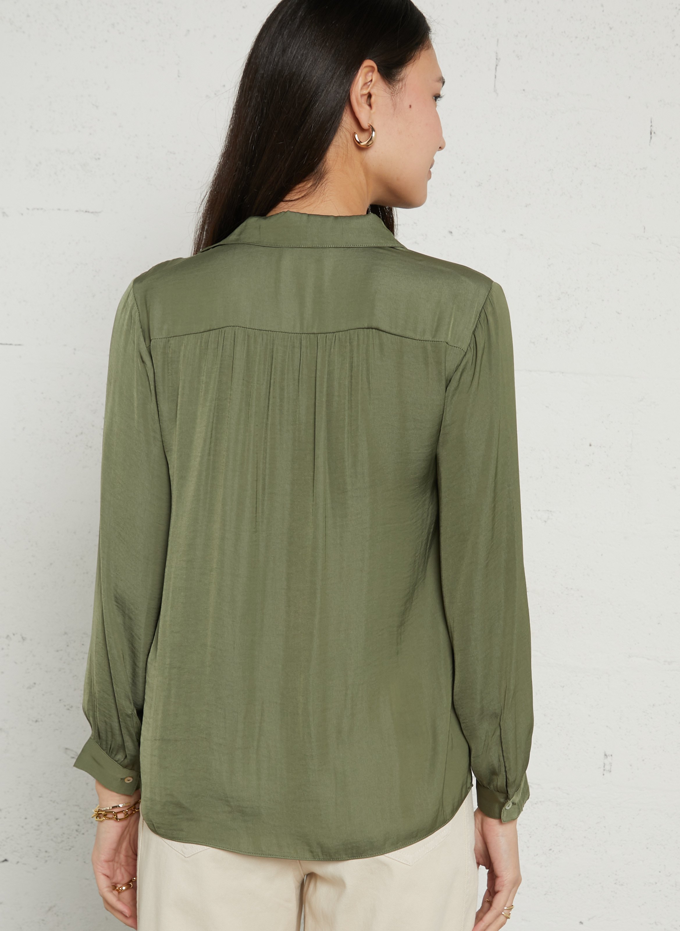 Camisa fluida satinada con botones MAISON 123 Verde