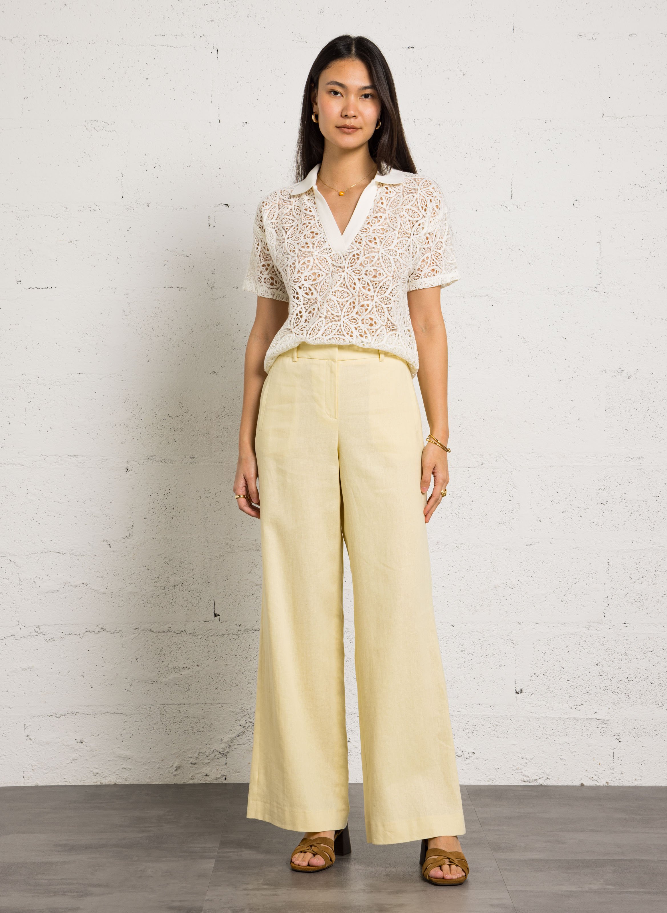 Polo large en dentelle ajourée MAISON 123 Jaune