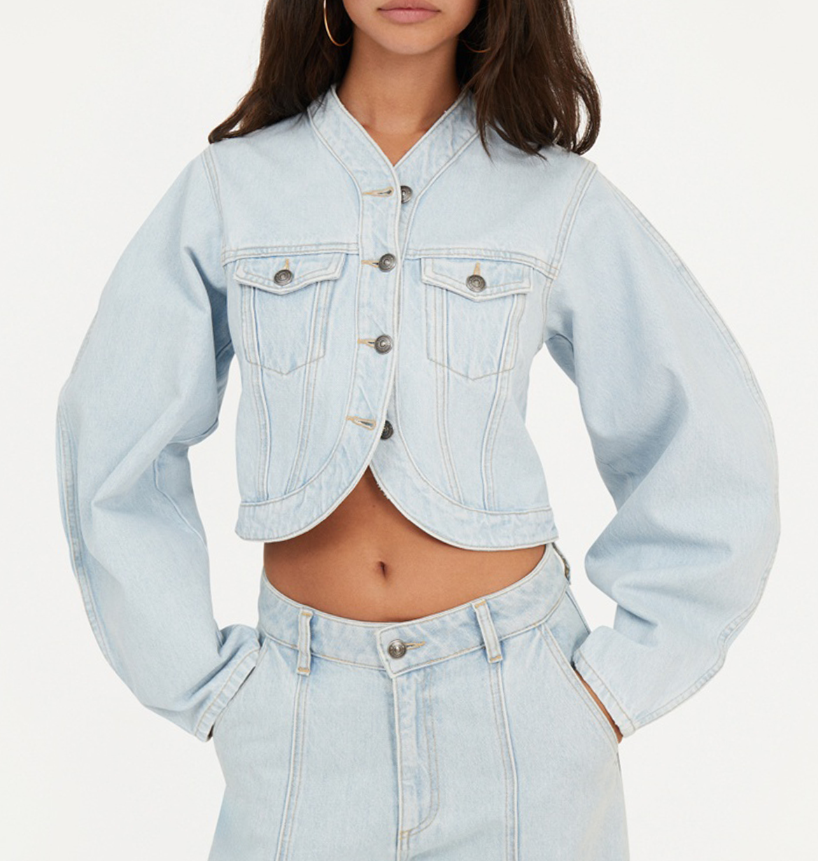 V-Ausschnitt-Jeansjacke aus Baumwolle ROTATE Blau