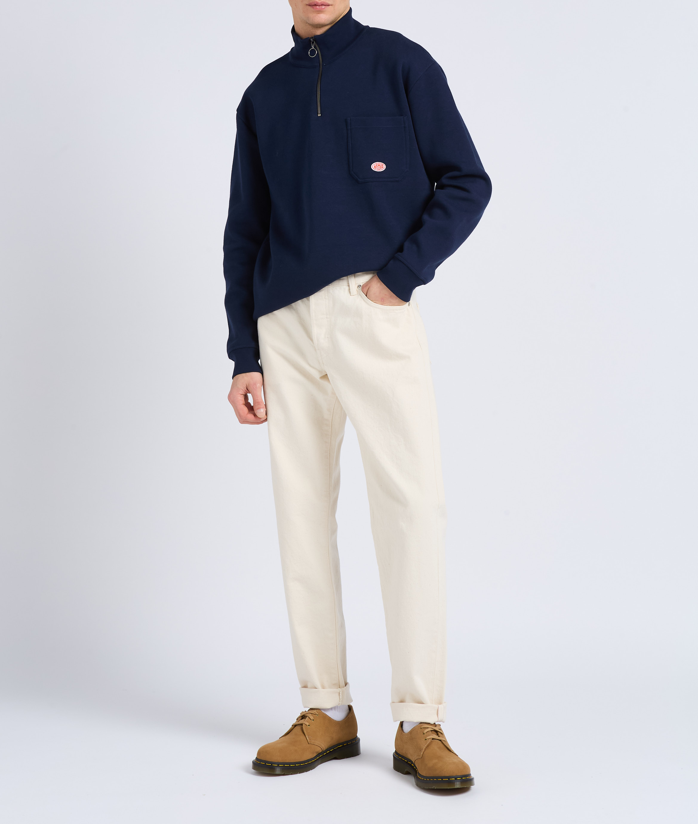 Ruimvallende trui van biokatoen met opstaande kraag en rits ARMOR LUX Blauw