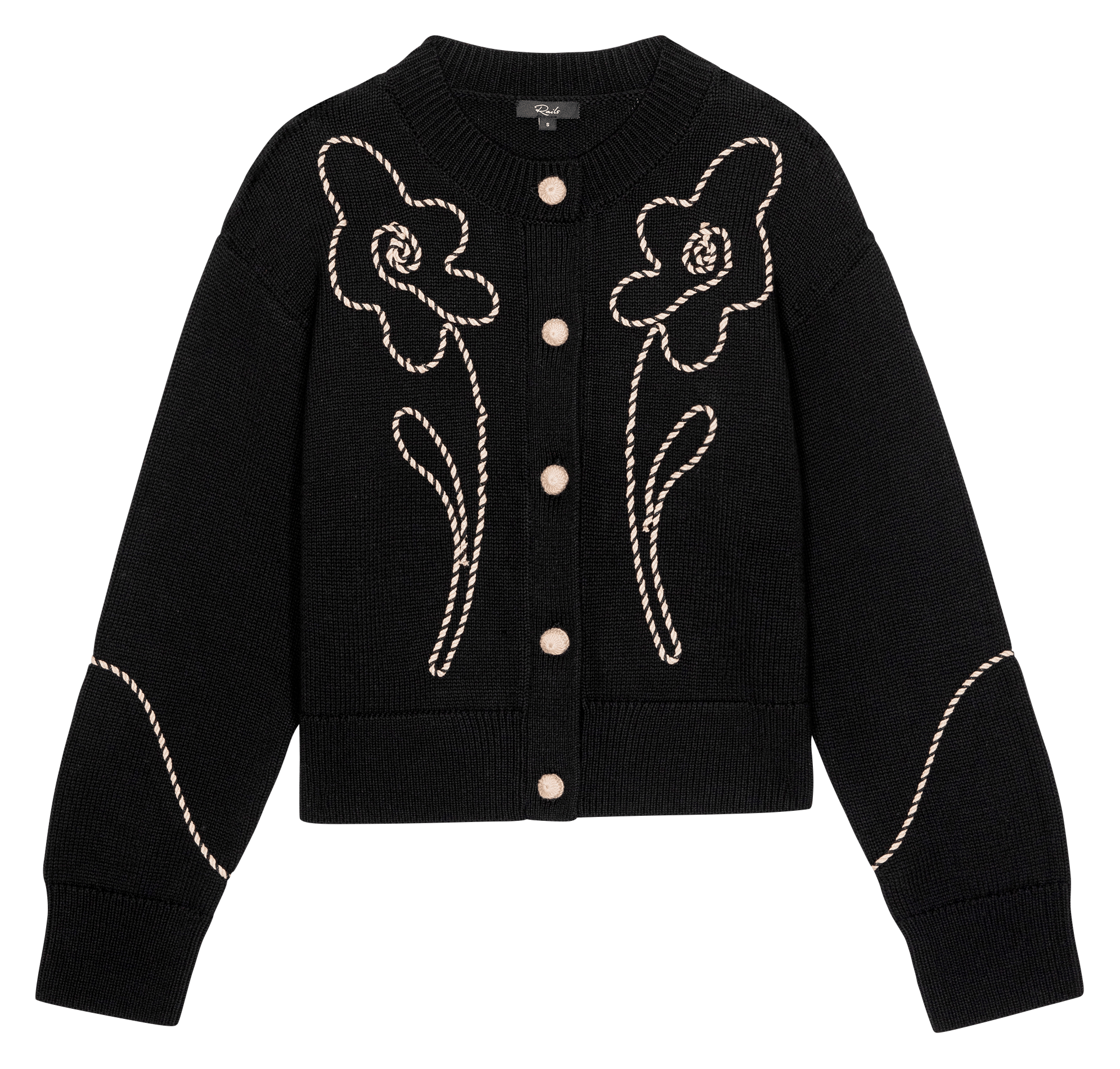 Round-neck embroidered cotton cardigan RAILS Black