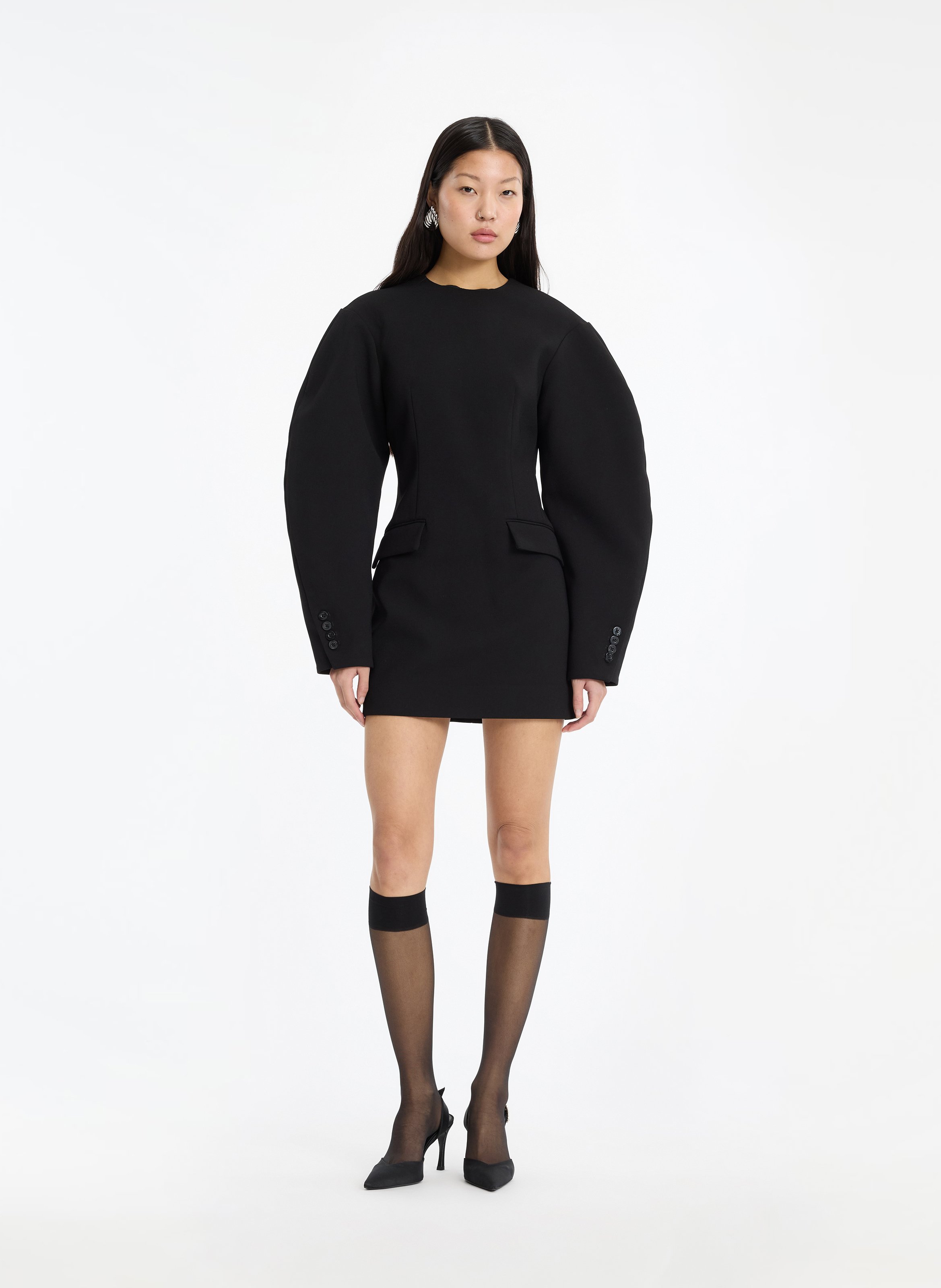 Robe courte uni à manches larges ROTATE Noir