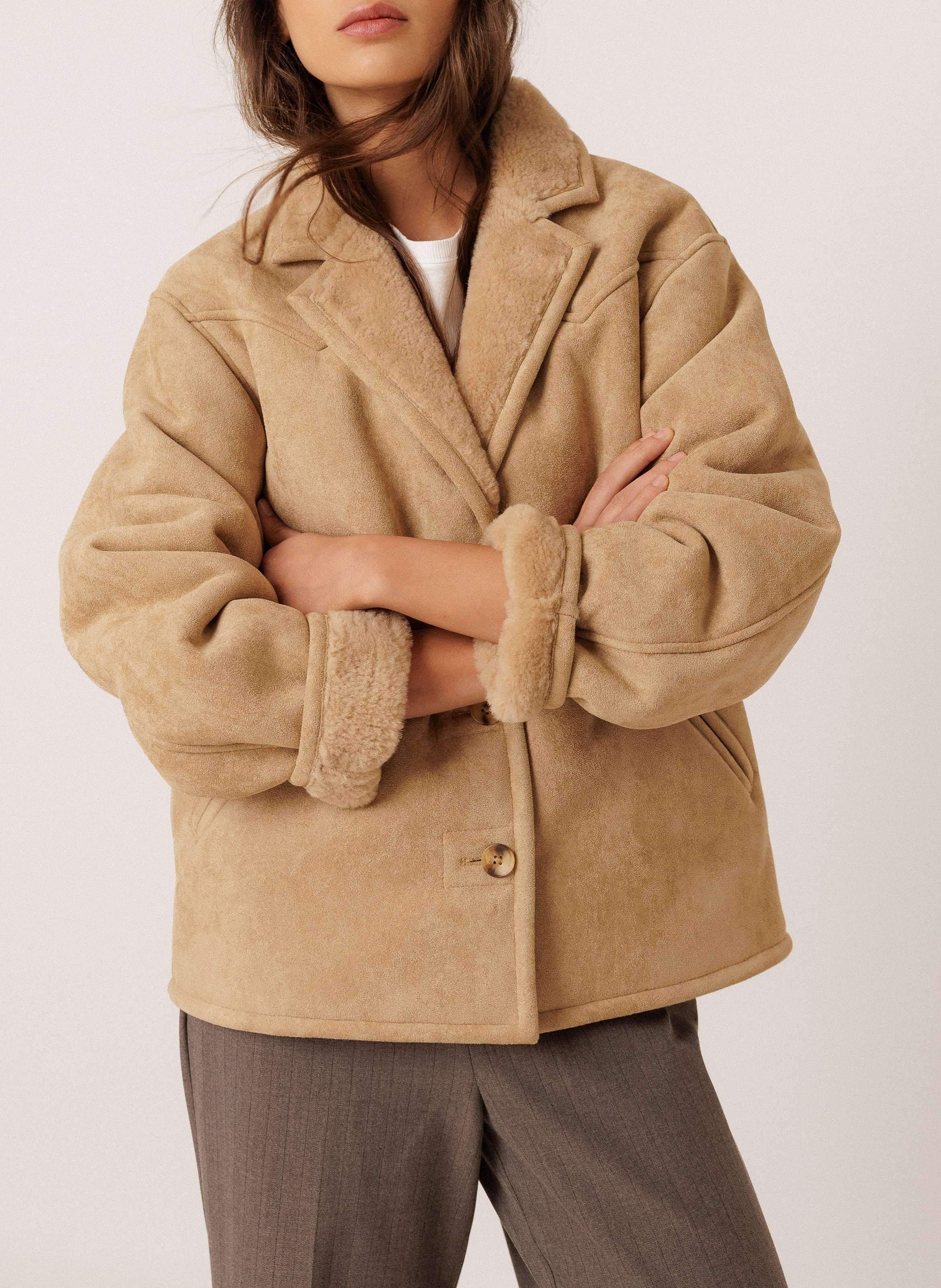 Straight-cut jacket with tailored collar INDI & COLD Beige