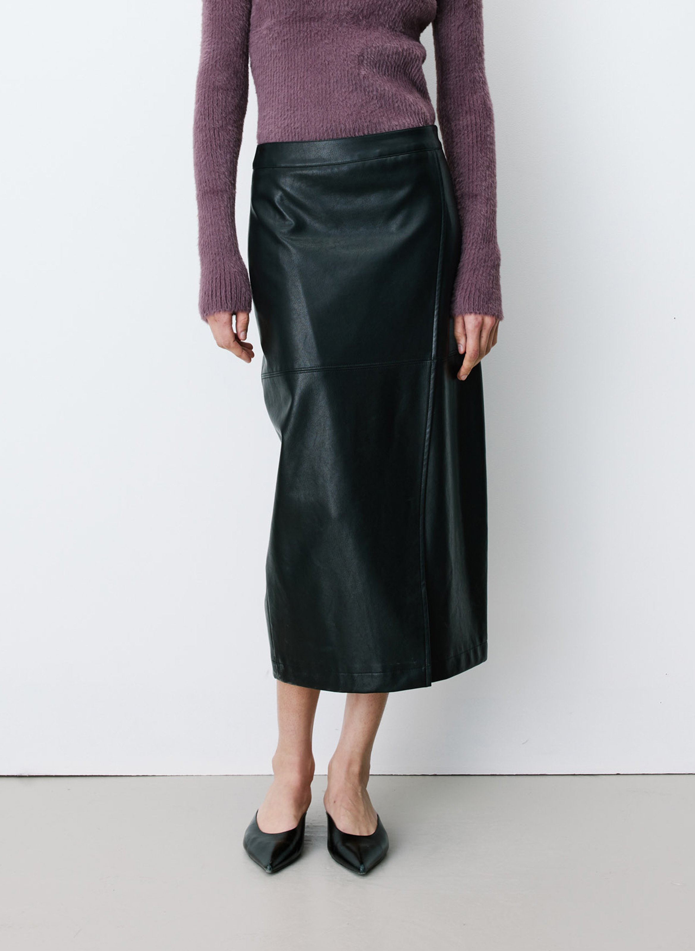Jupe midi droite effet cuir GRACE ET MILA Noir