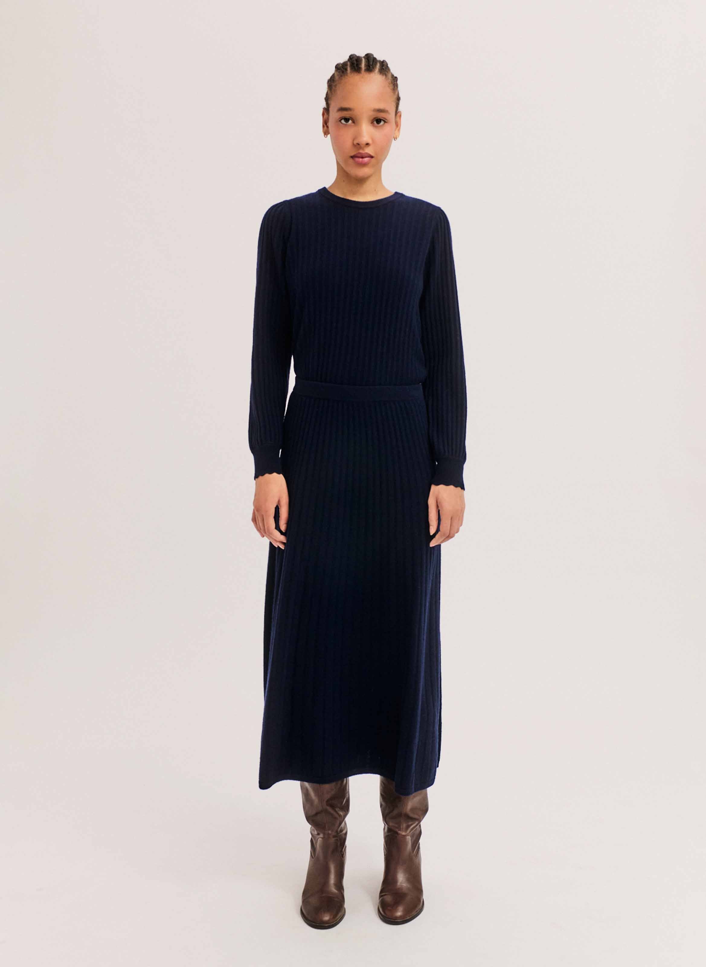 Jupe midi évasée en laine PABLO Bleu