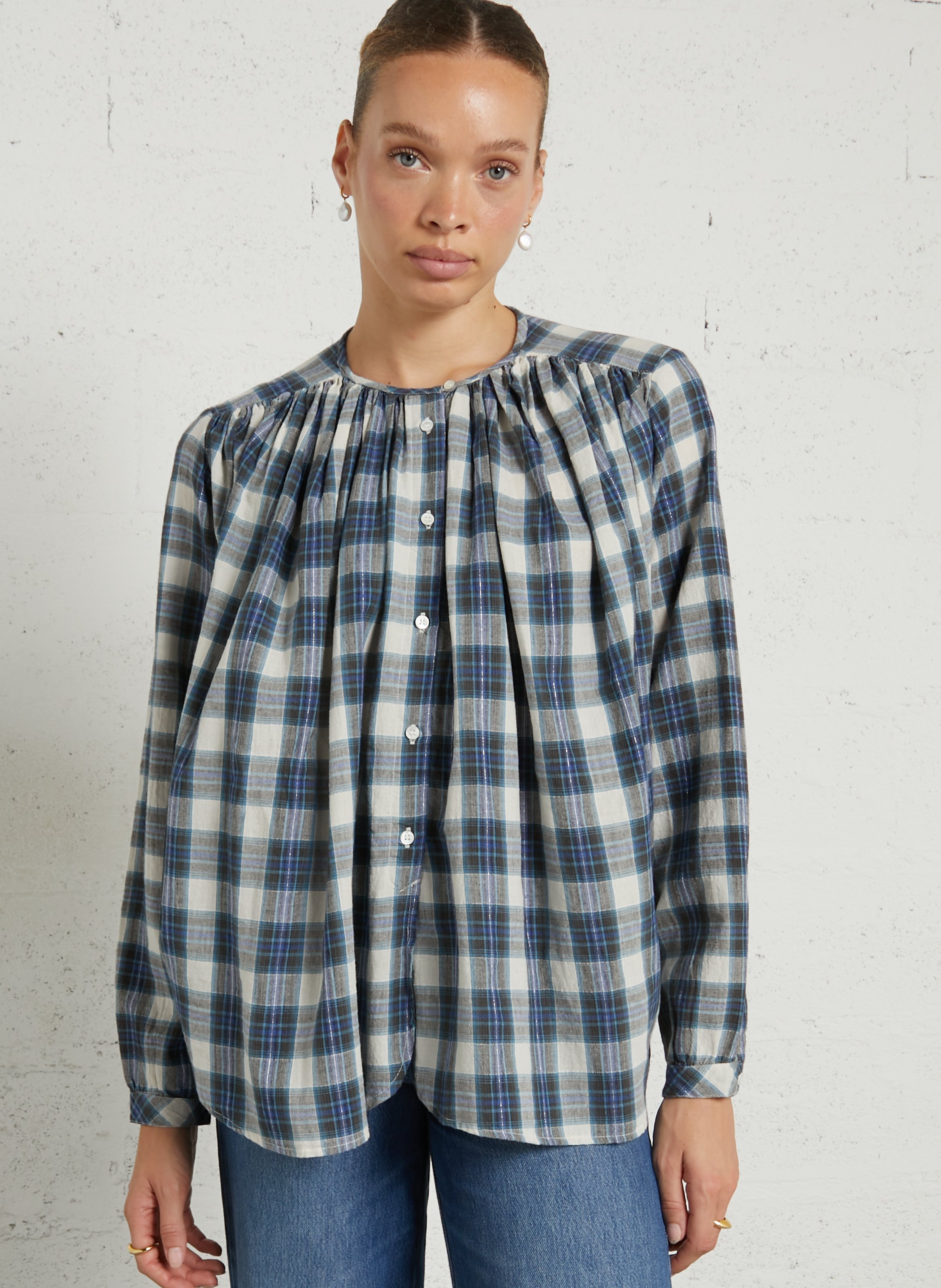Round-neck cotton-blend shirt FEEKA Blue