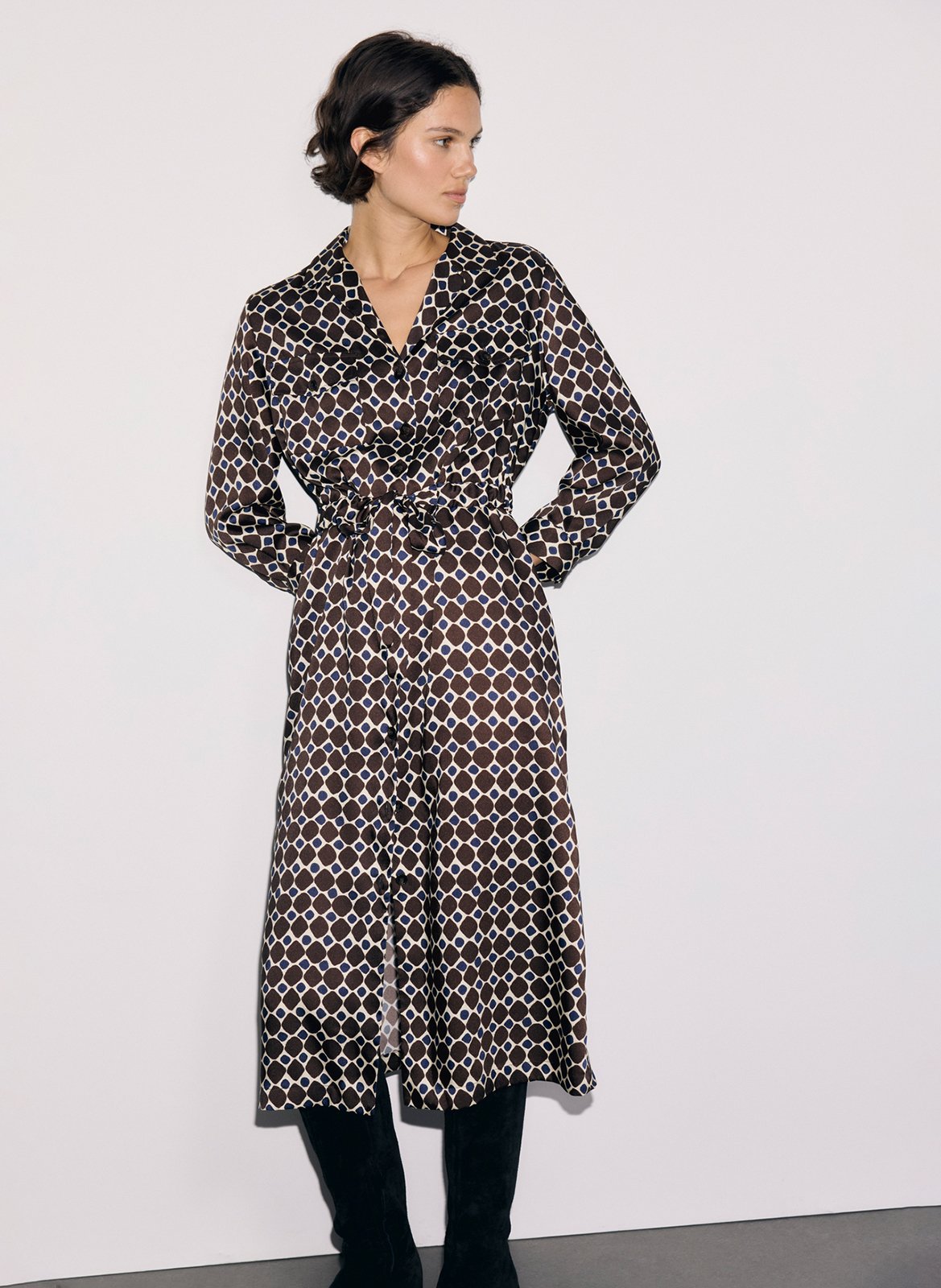 Robe midi imprimée GERARD DAREL Marron