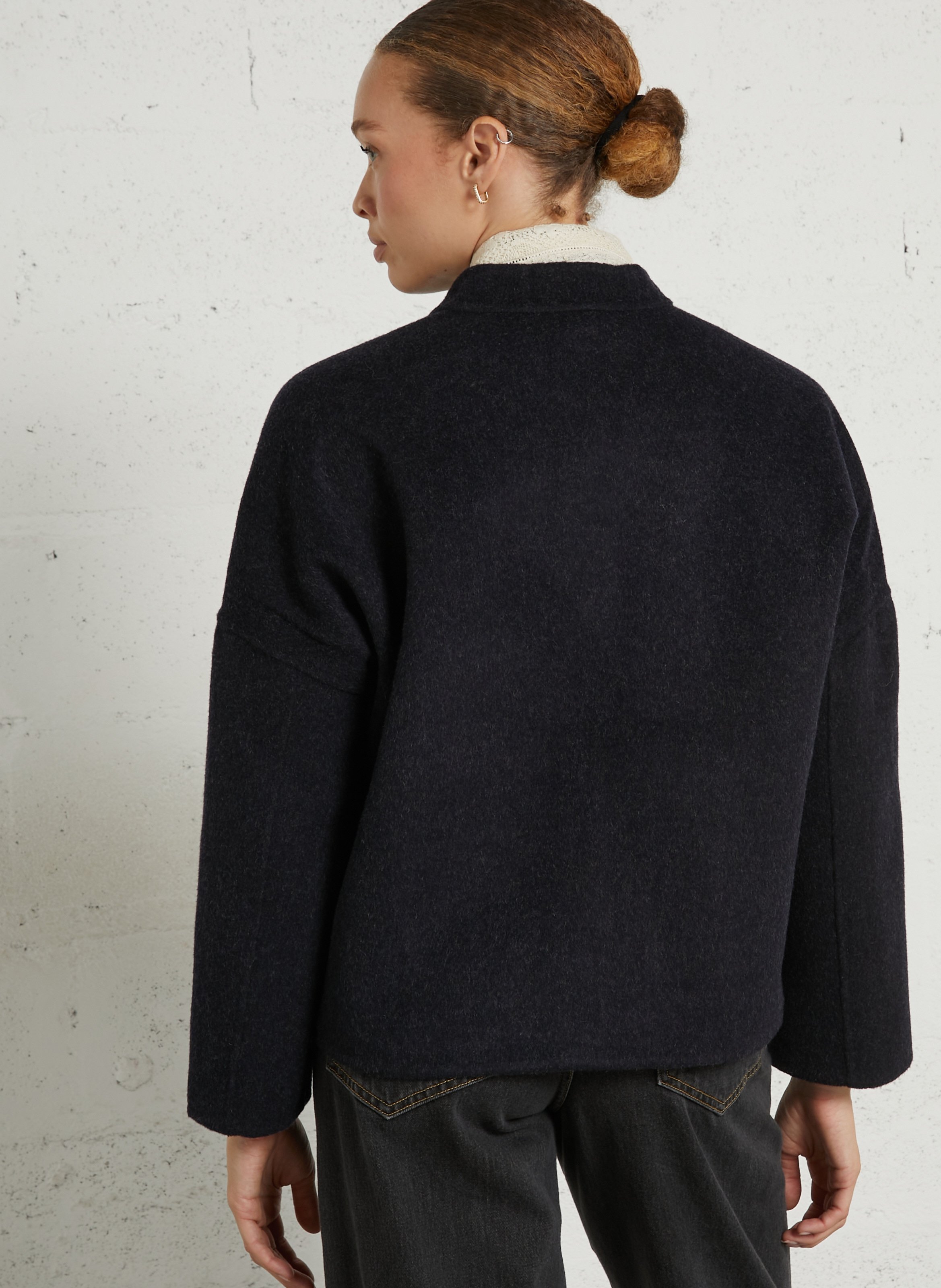 Veste droite col montant en laine mélangée HOD PARIS Bleu