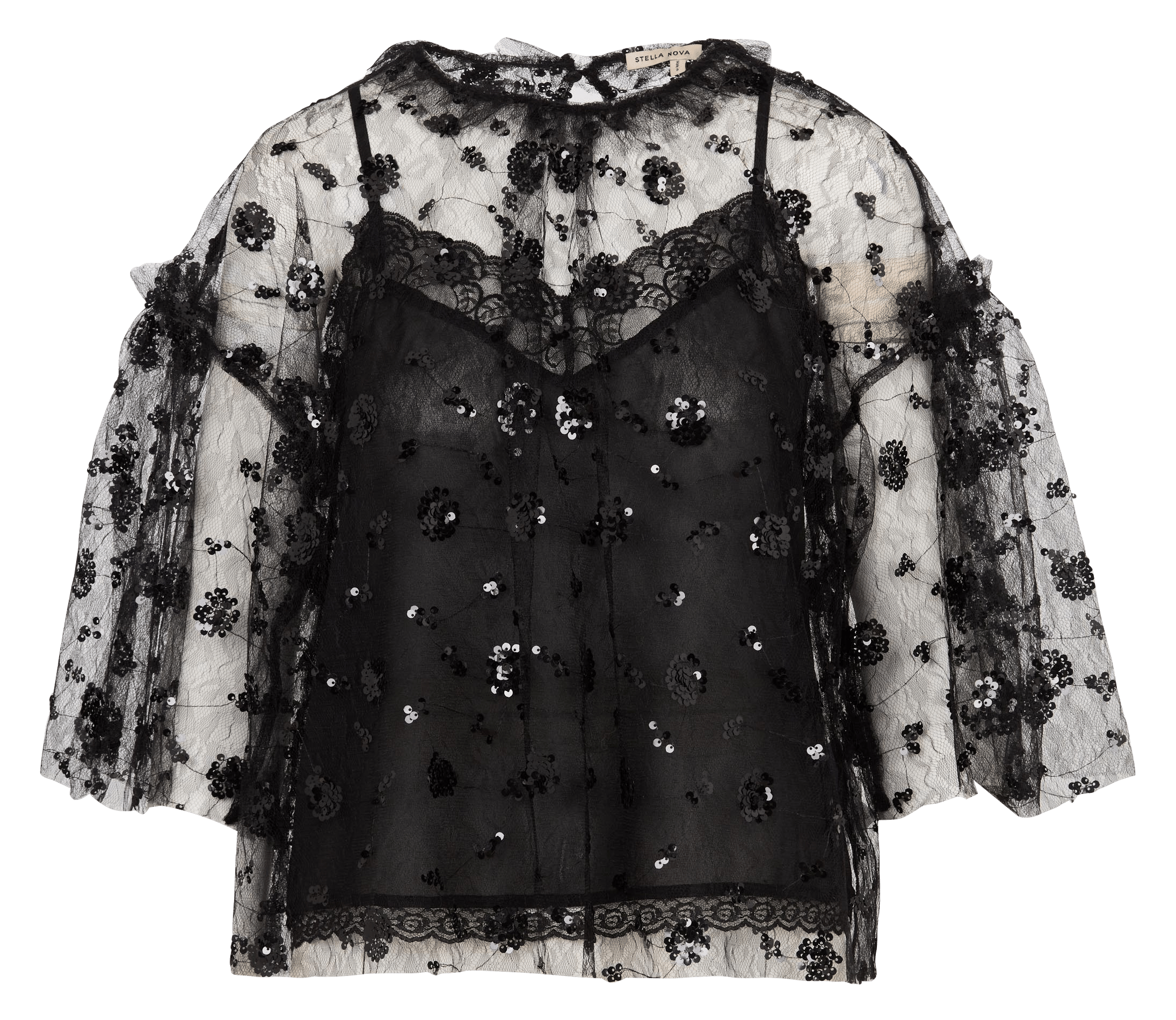 Top transparent manches courtes STELLA NOVA Noir
