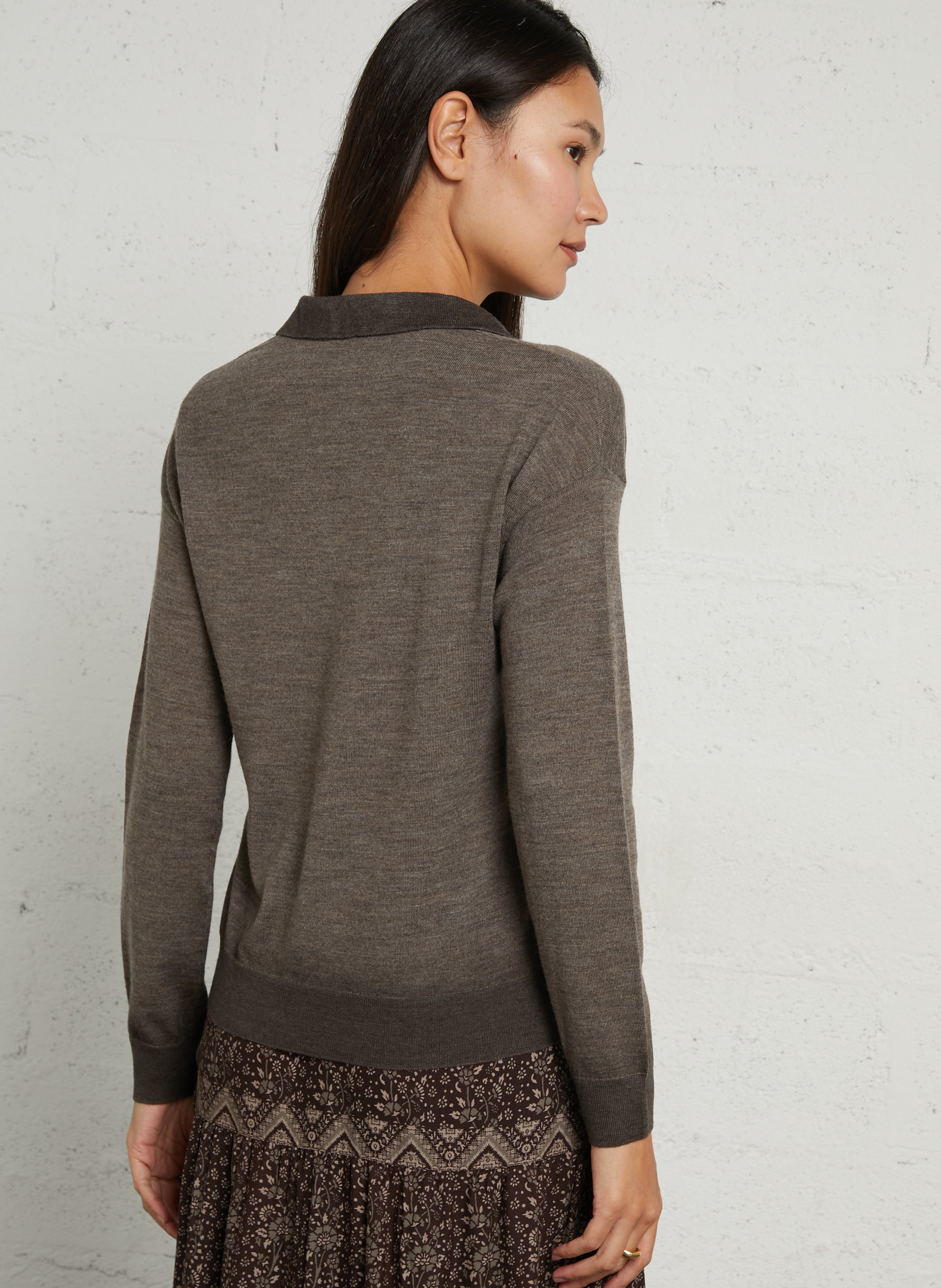 Long-sleeve slim fit wool polo MAJESTIC FILATURES Brown