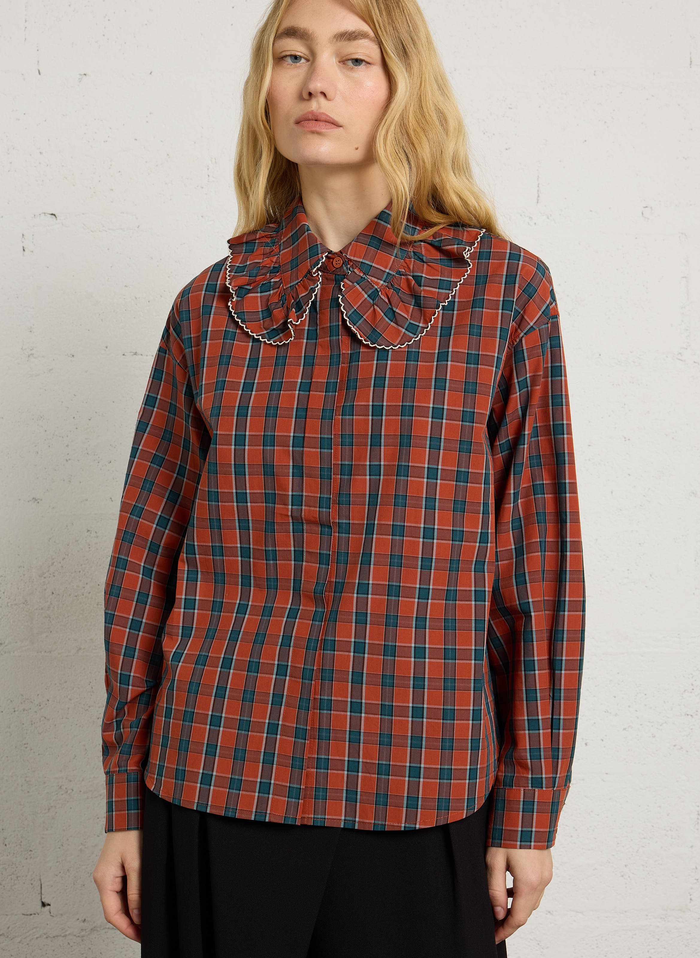 Katoenen blouse met claudinekraag THE KORNER Oranje