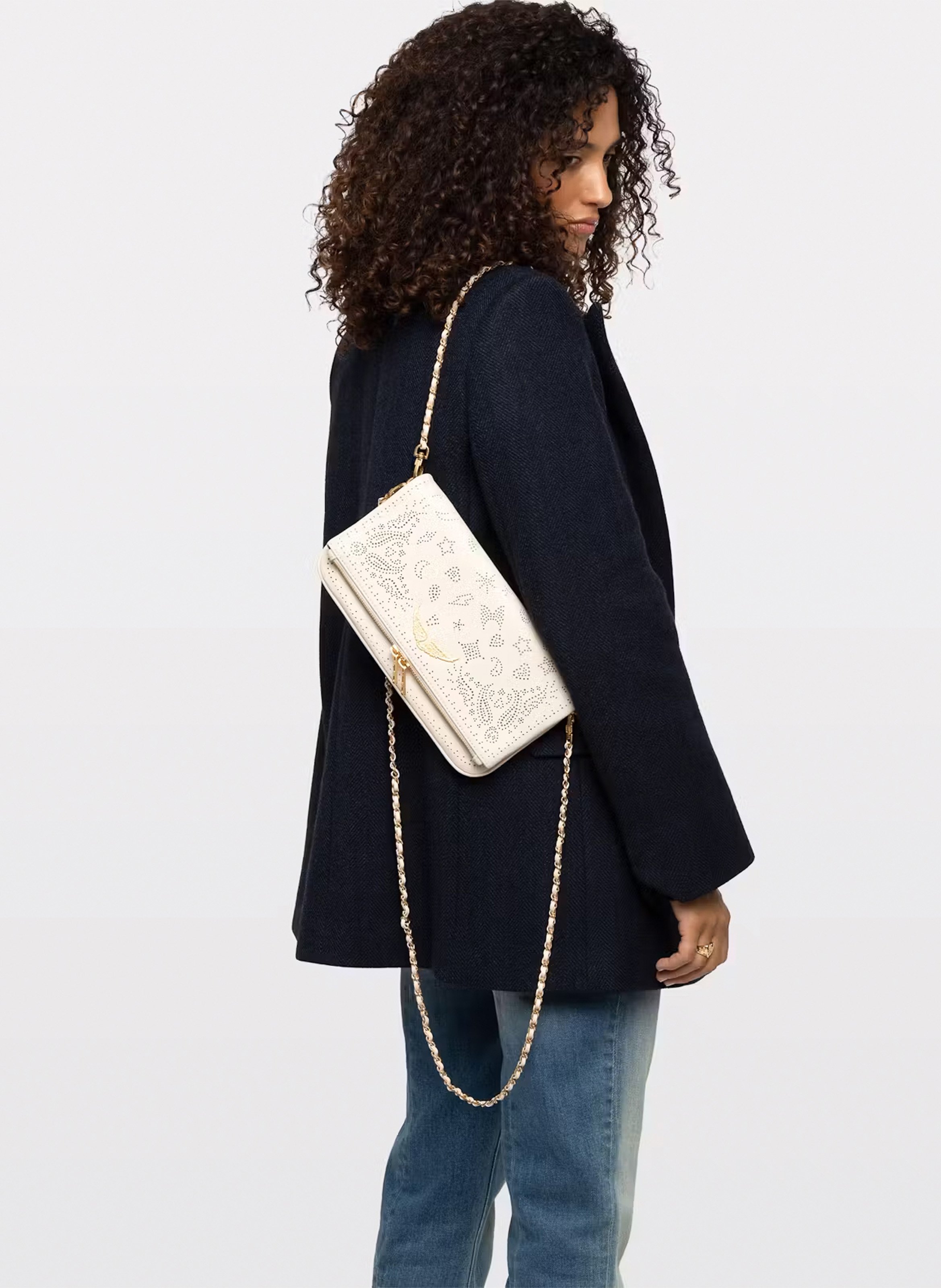 Sac bandoulière à strass en cuir ZADIG&VOLTAIRE Blanc