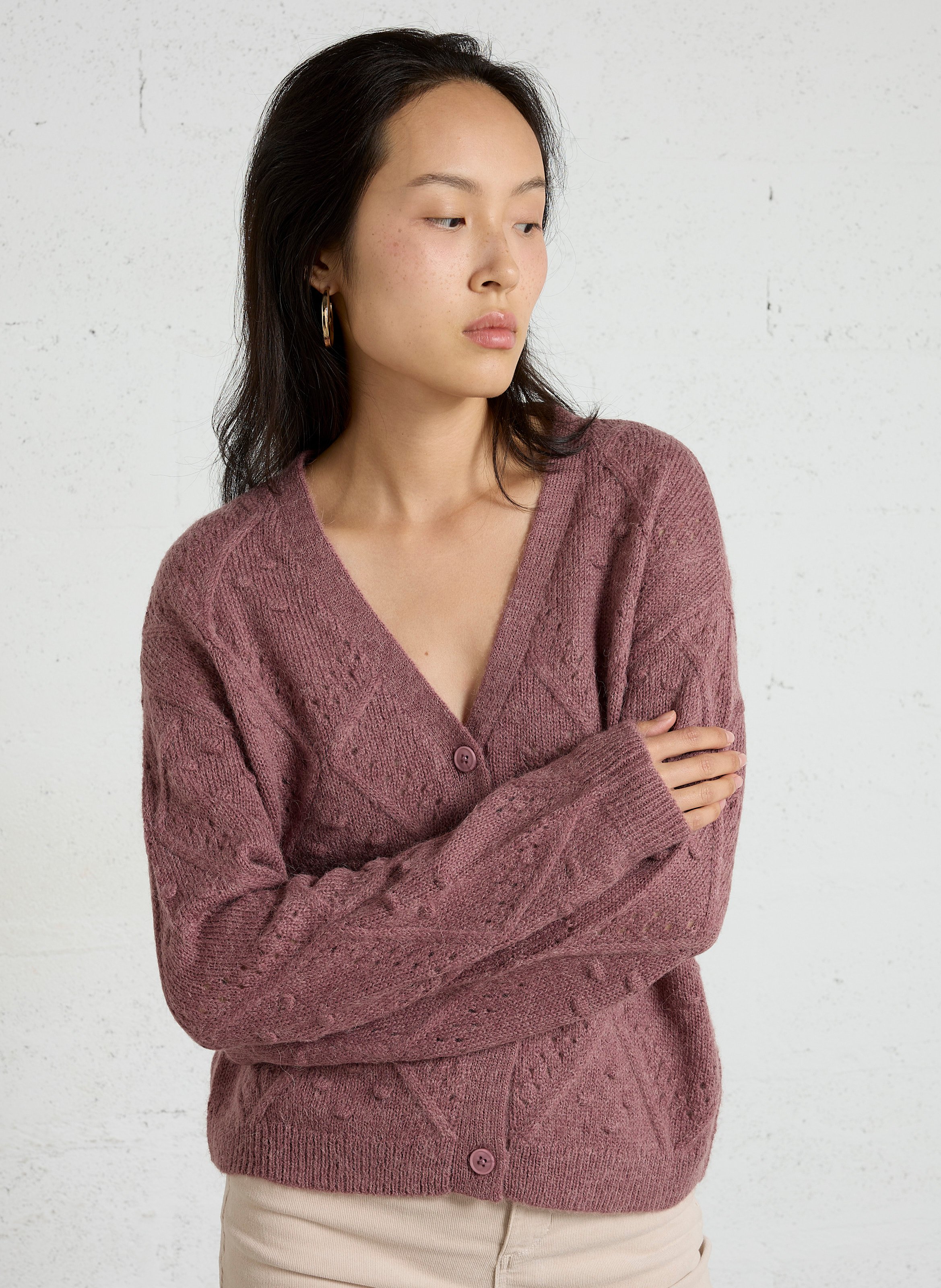 Gebreid vest met kanten details en lange mouwen SUD EXPRESS