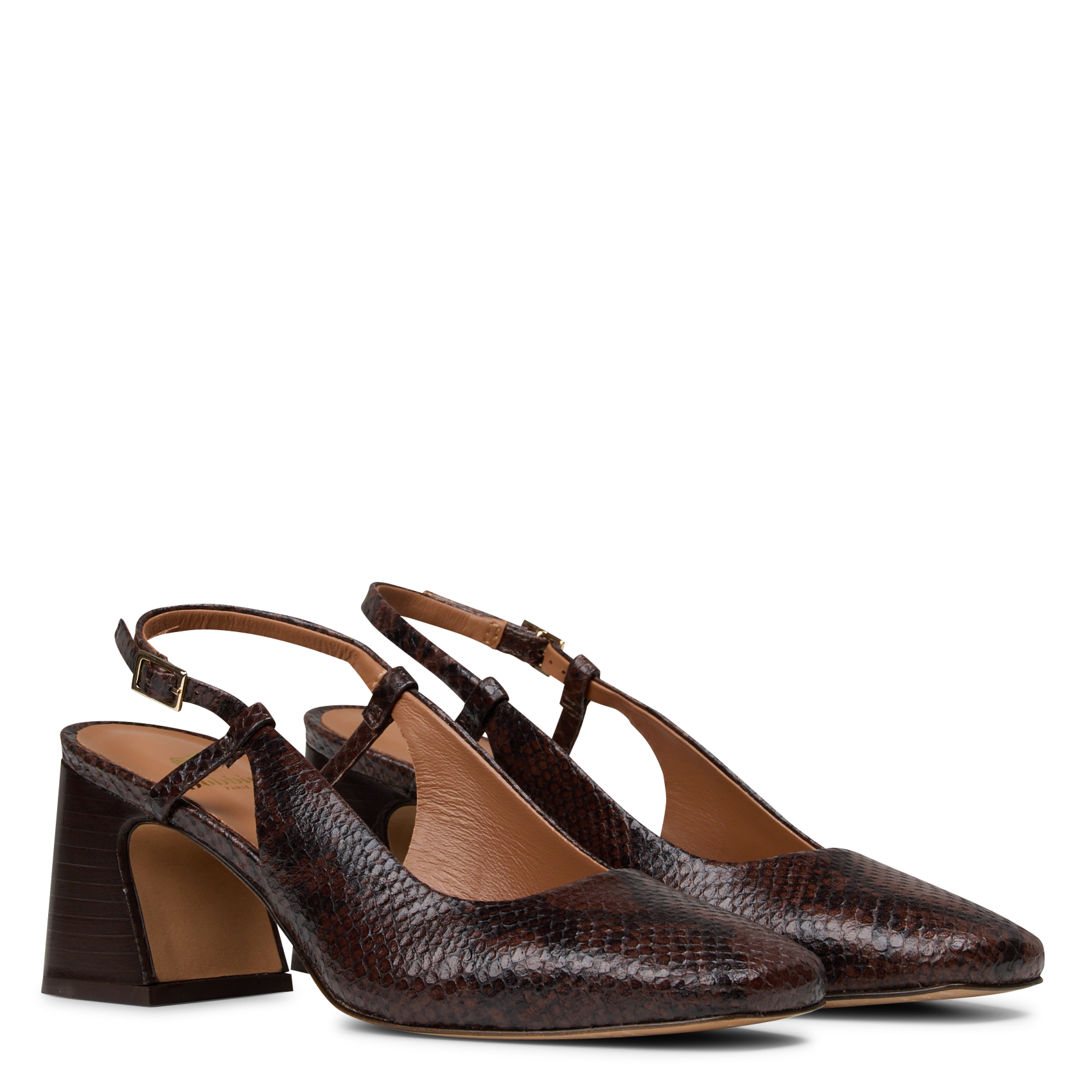 Escarpins slingback en cuir vernis BOBBIES Marron