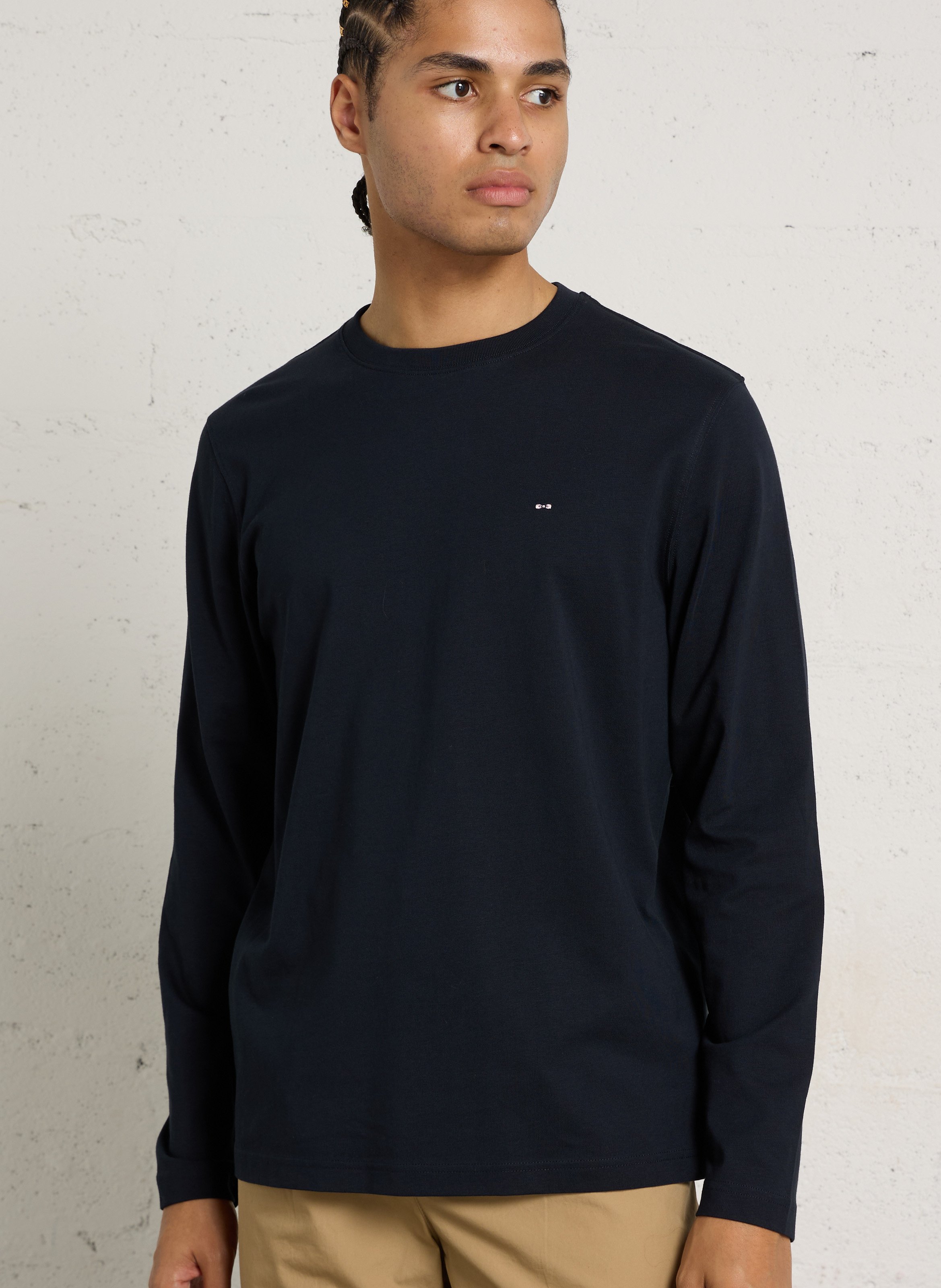 Straight fit round neck embroidered T-shirt EDEN PARK Blue