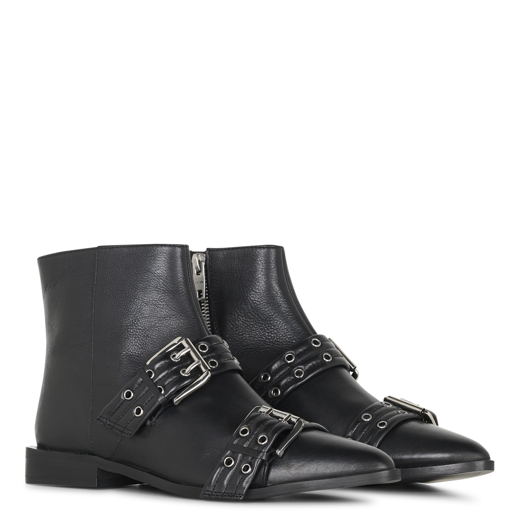 Leather ankle boots with buckle and eyelet details IKKS Black