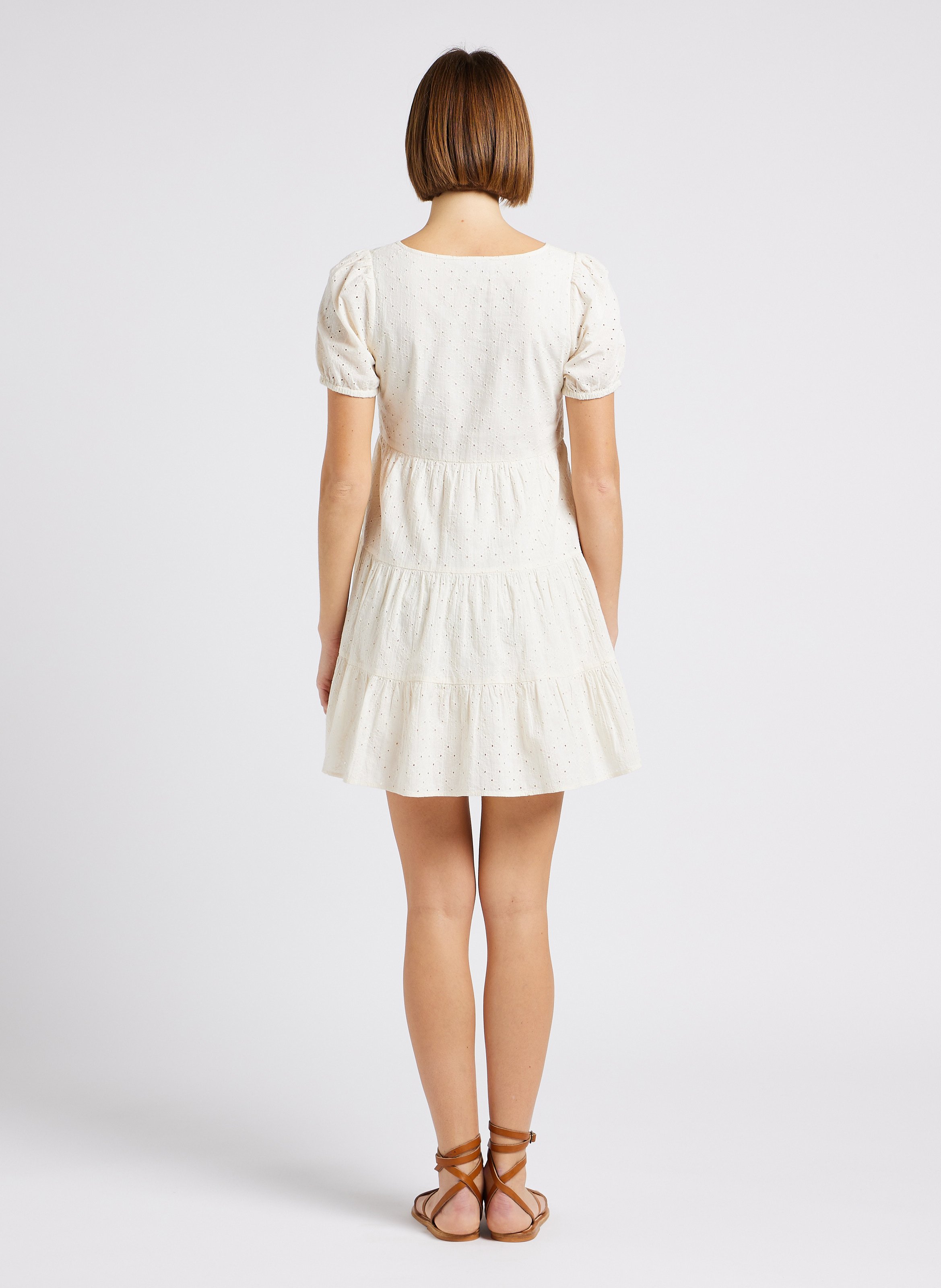 Ausgestelltes Baumwollkleid mit V-Ausschnitt und Stickerei EMILE ET IDA Weiss