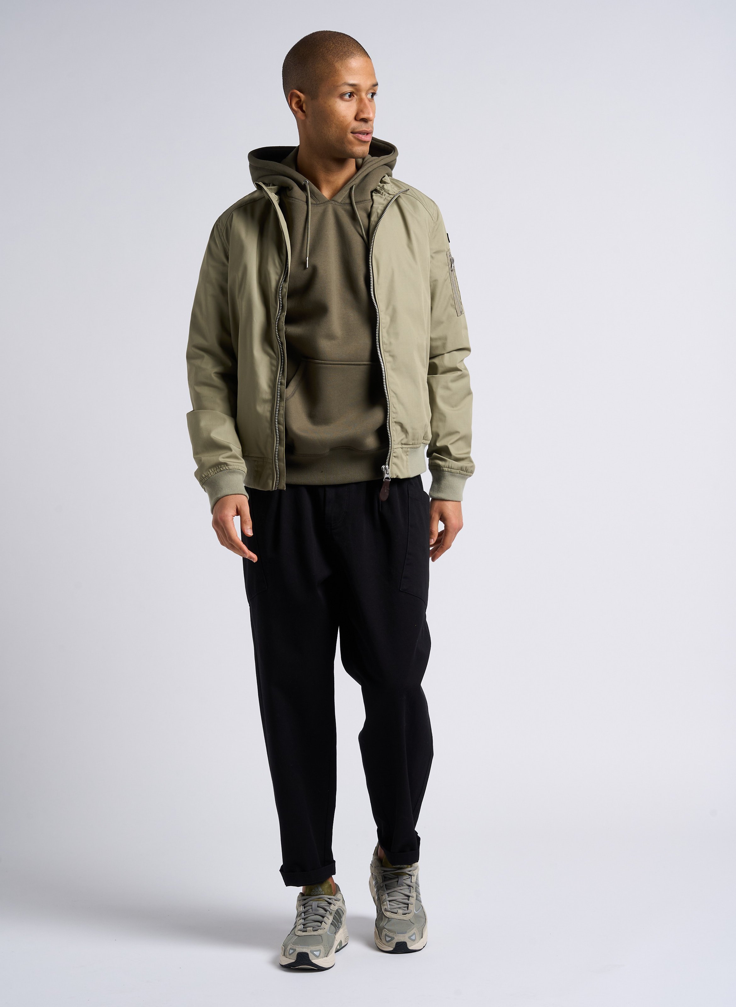 Sweat à capuche regular-fit brodé en coton mélangé SCHOTT Kaki