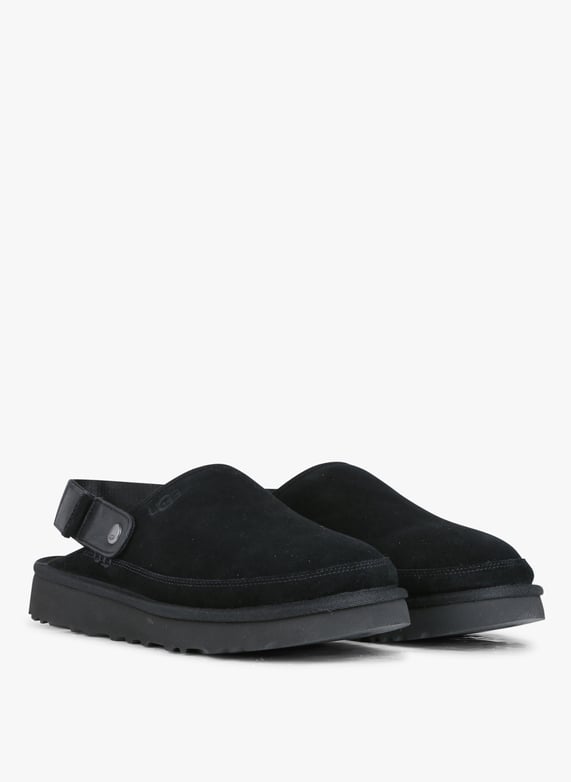 Leder Clogs mit Keilabsatz in Schwarz