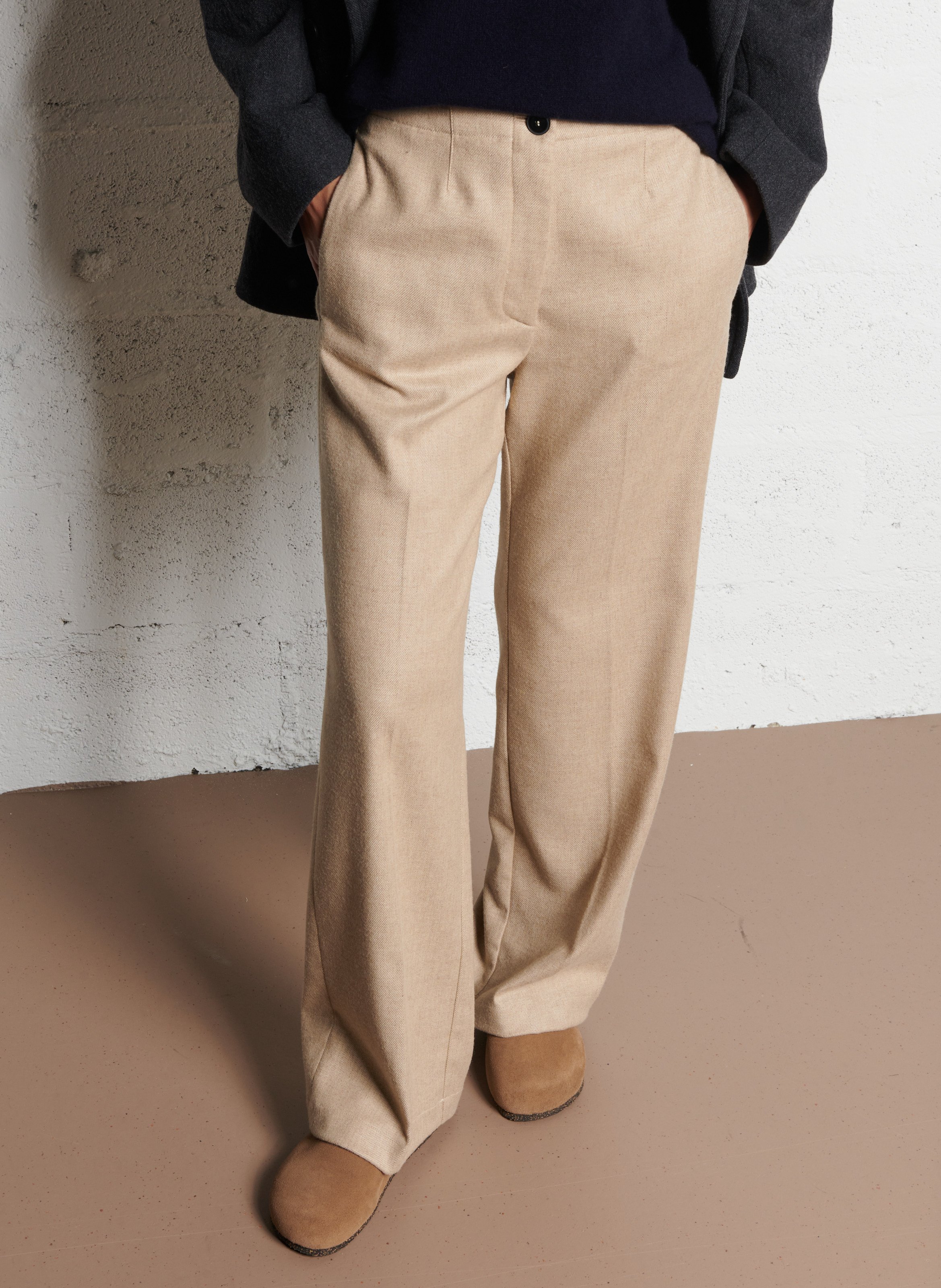 Pantalon droit en laine mélangée POMANDERE Beige